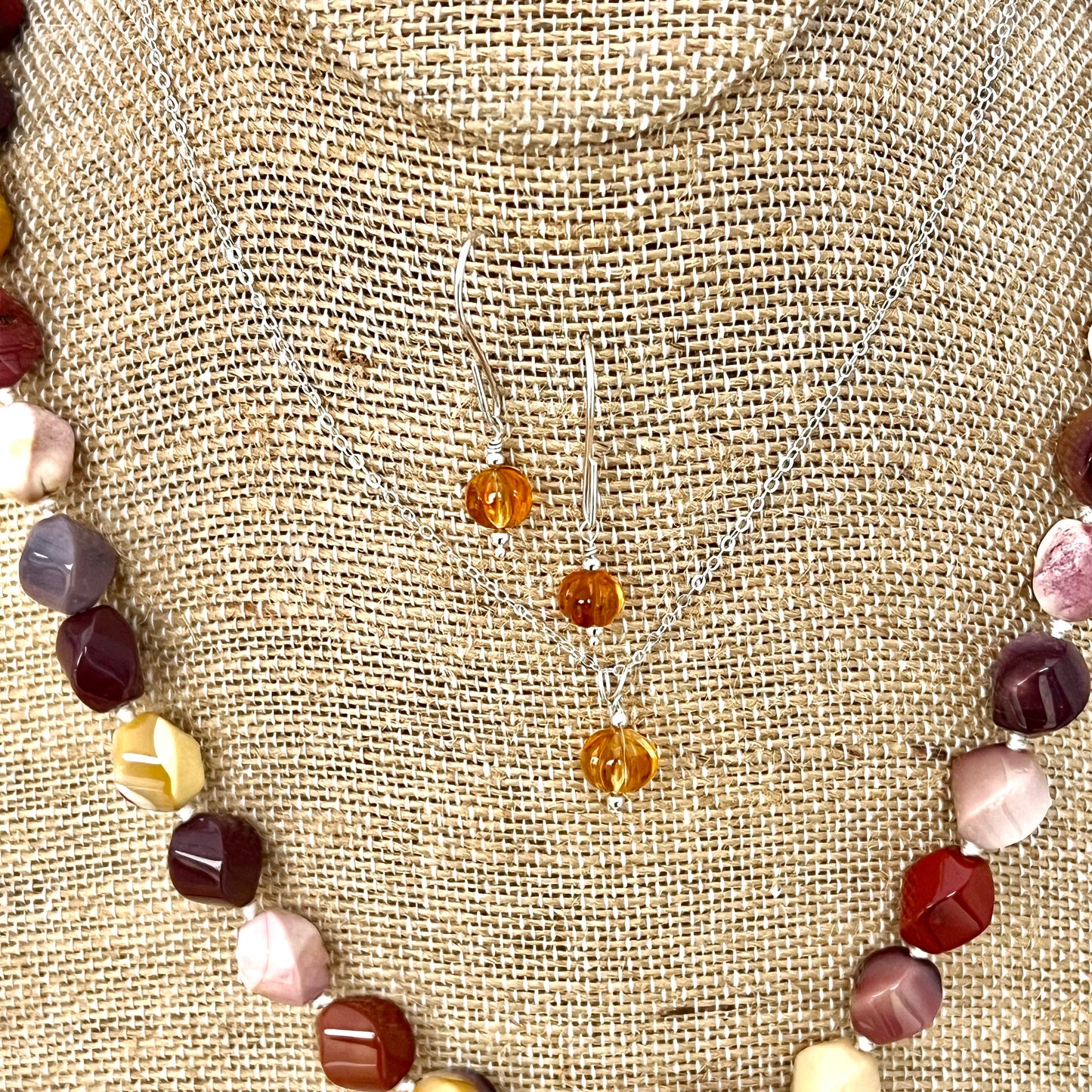 STERLING SILVER CITRINE PUMPKIN NECKLACE/EARRINGS - I BOW TALISMAN