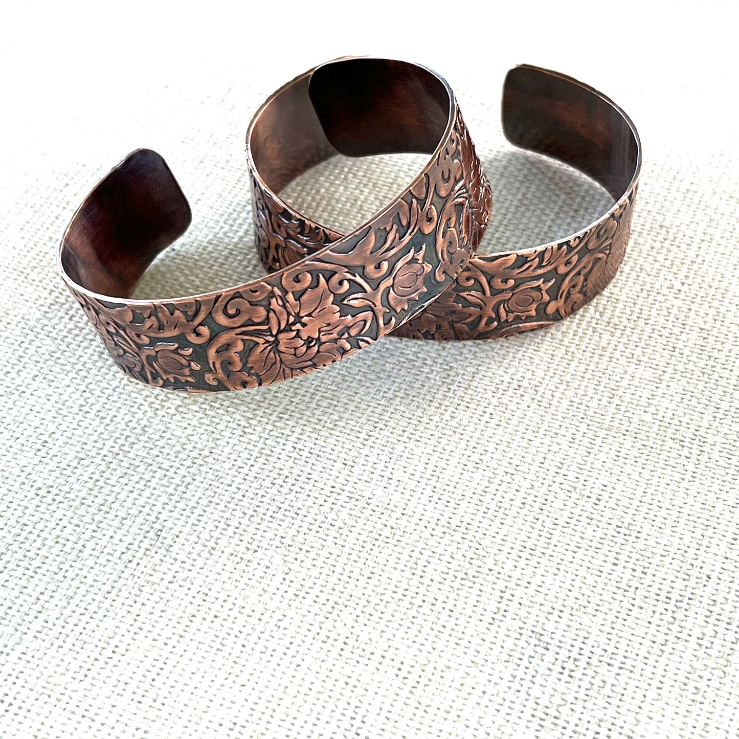 PATTERNED COPPER CUFF BRACELETS - CIRCLE OF LOVE TALISMAN