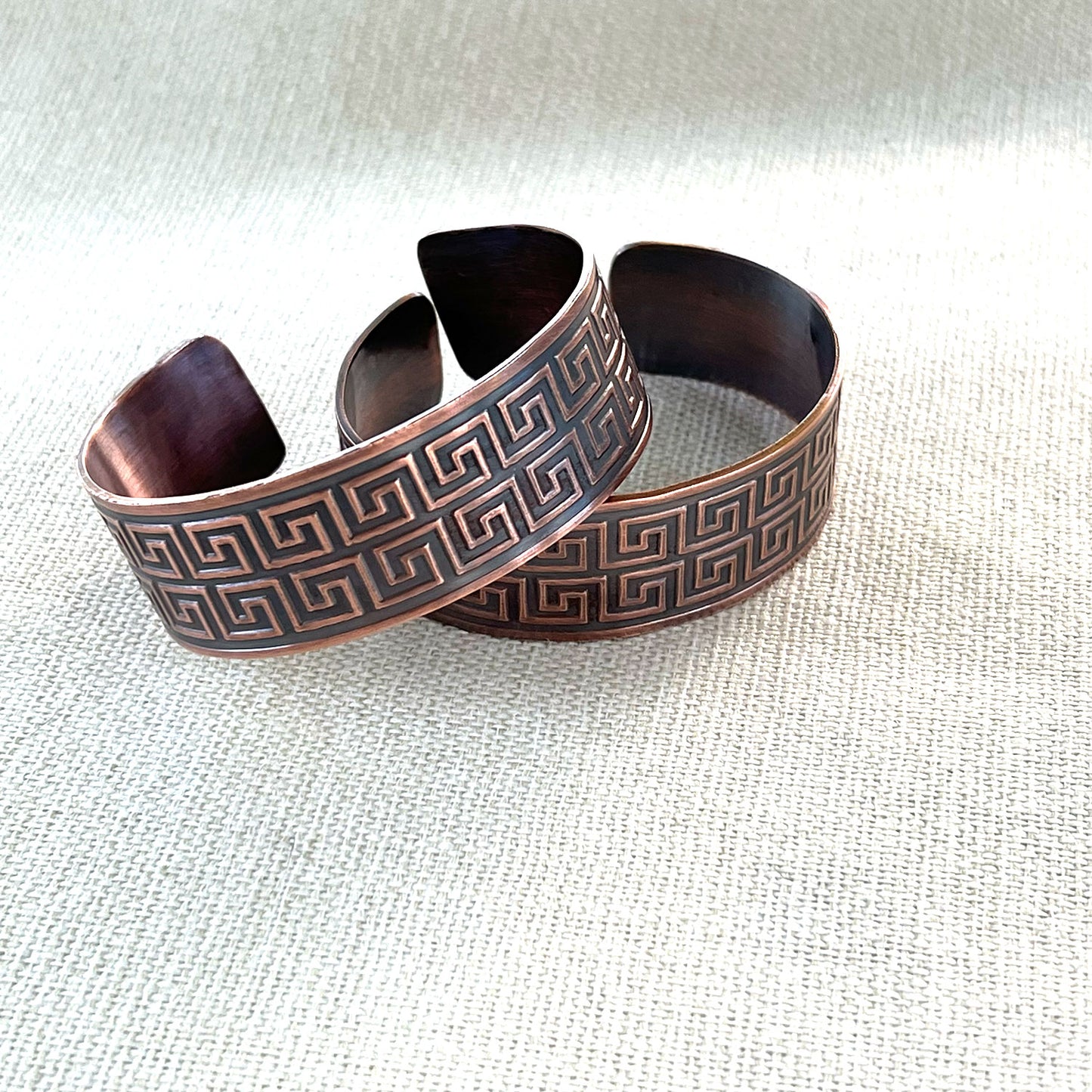 PATTERNED COPPER CUFF BRACELETS - CIRCLE OF LOVE TALISMAN
