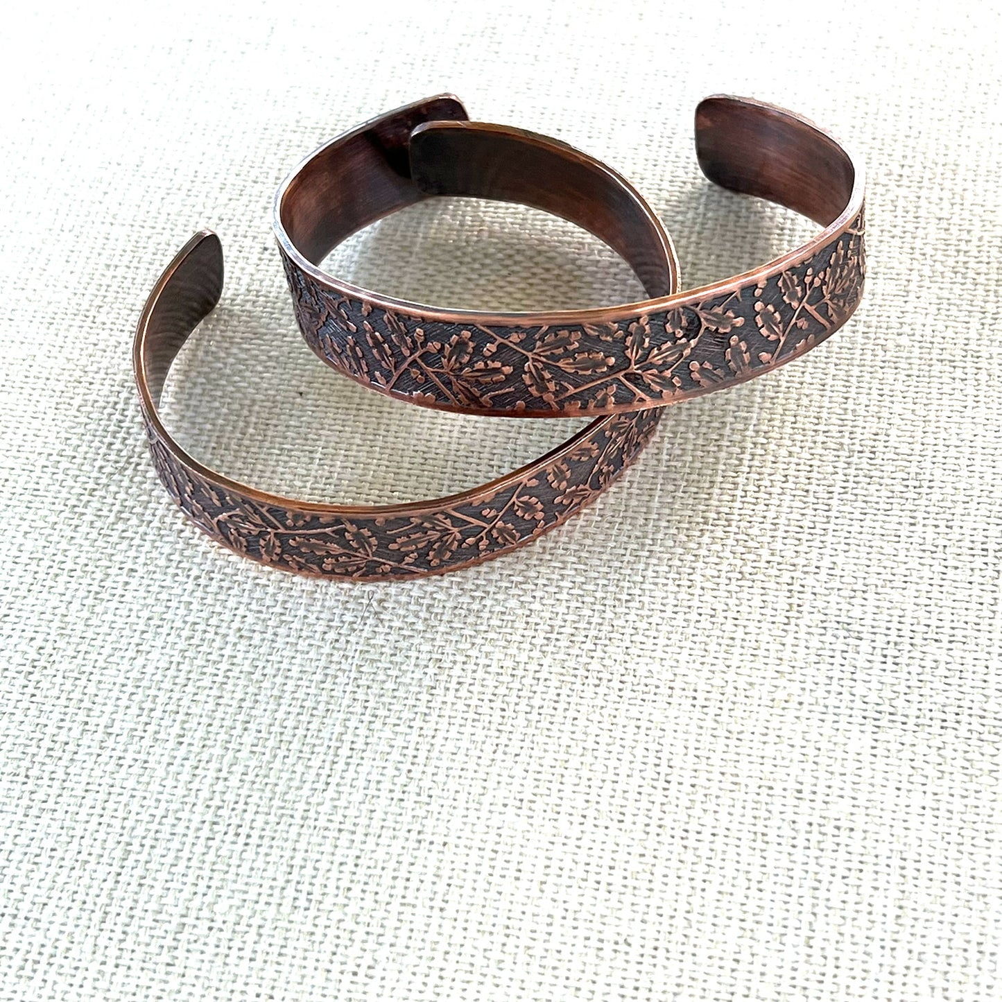 PATTERNED COPPER CUFF BRACELETS - CIRCLE OF LOVE TALISMAN