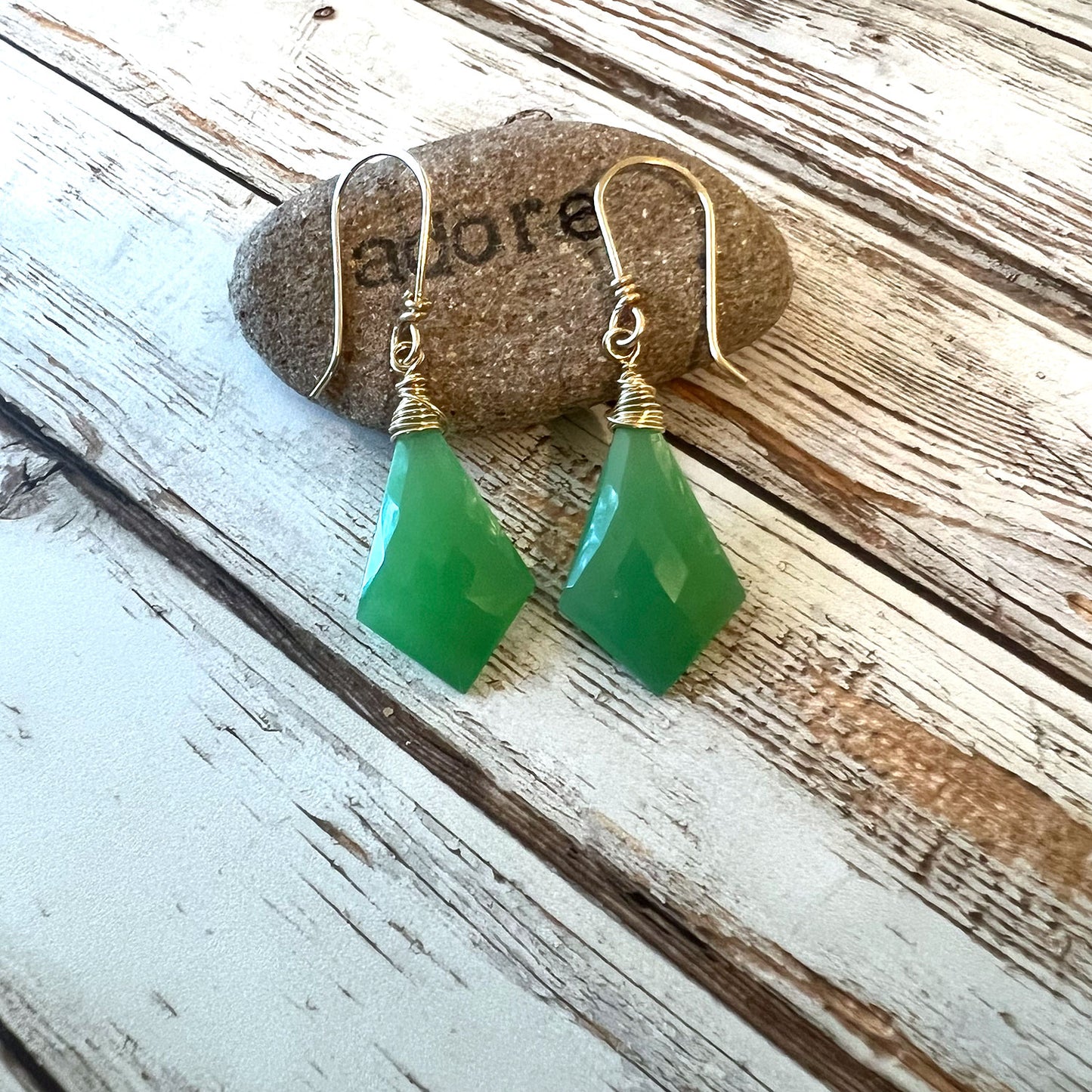 GOLD FILLED CHRYSOPRASE CHALCEDONY EARRINGS - GOOD WILL TALISMAN