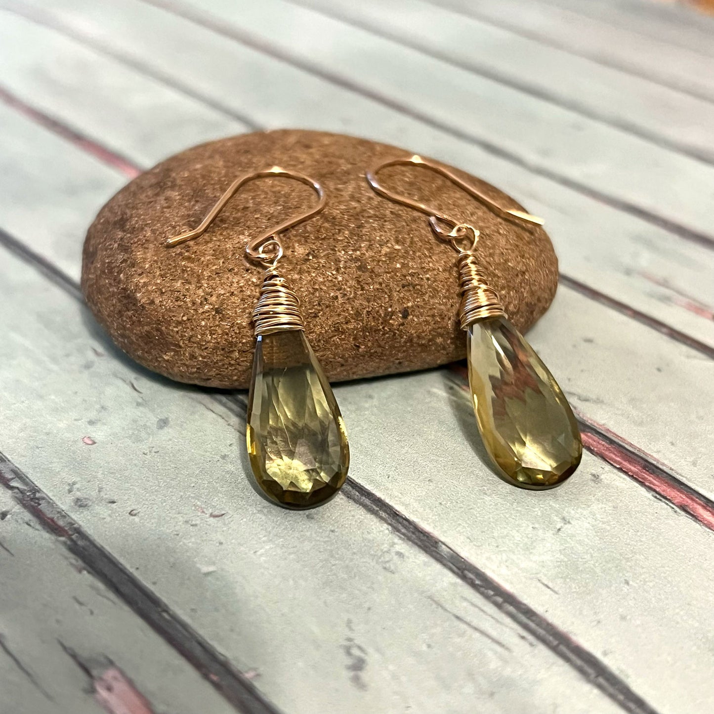 GOLD FILLED OLIVE QUARTZ EARRINGS - SYNCH ME TALISMAN