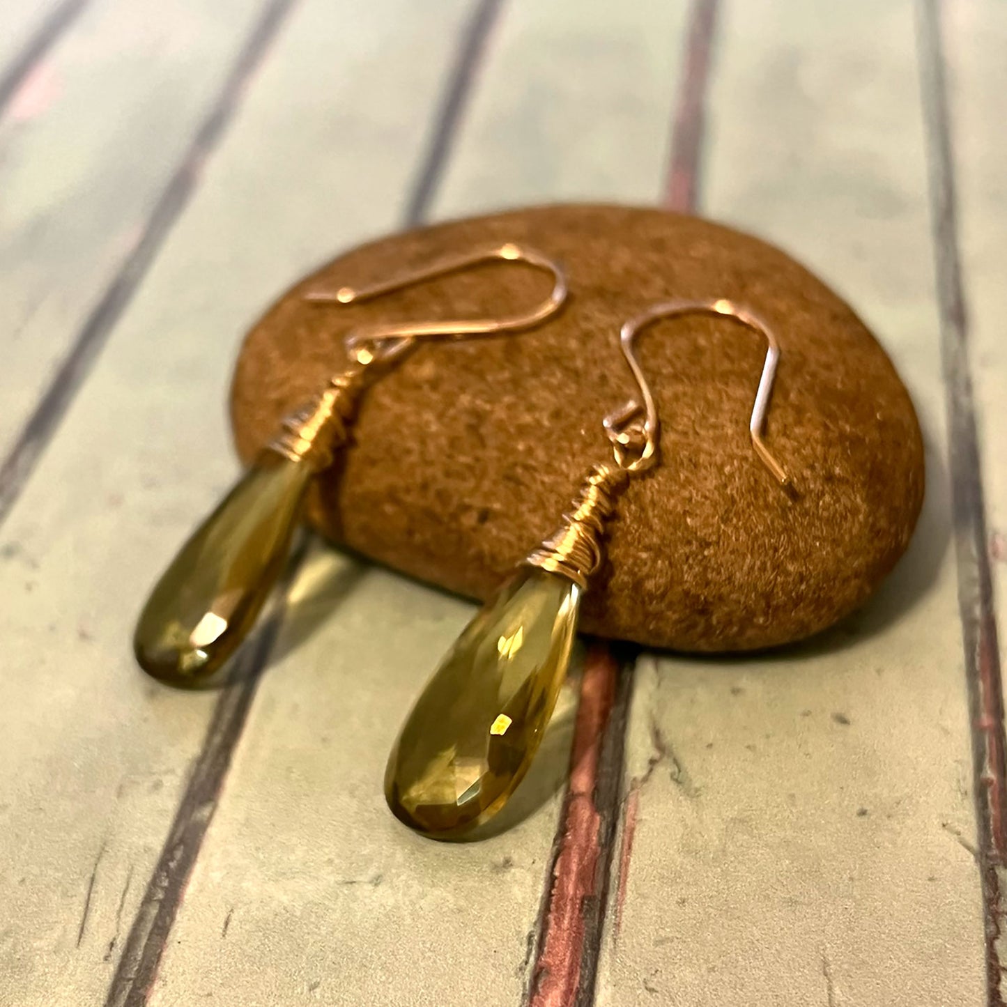 GOLD FILLED OLIVE QUARTZ EARRINGS - SYNCH ME TALISMAN