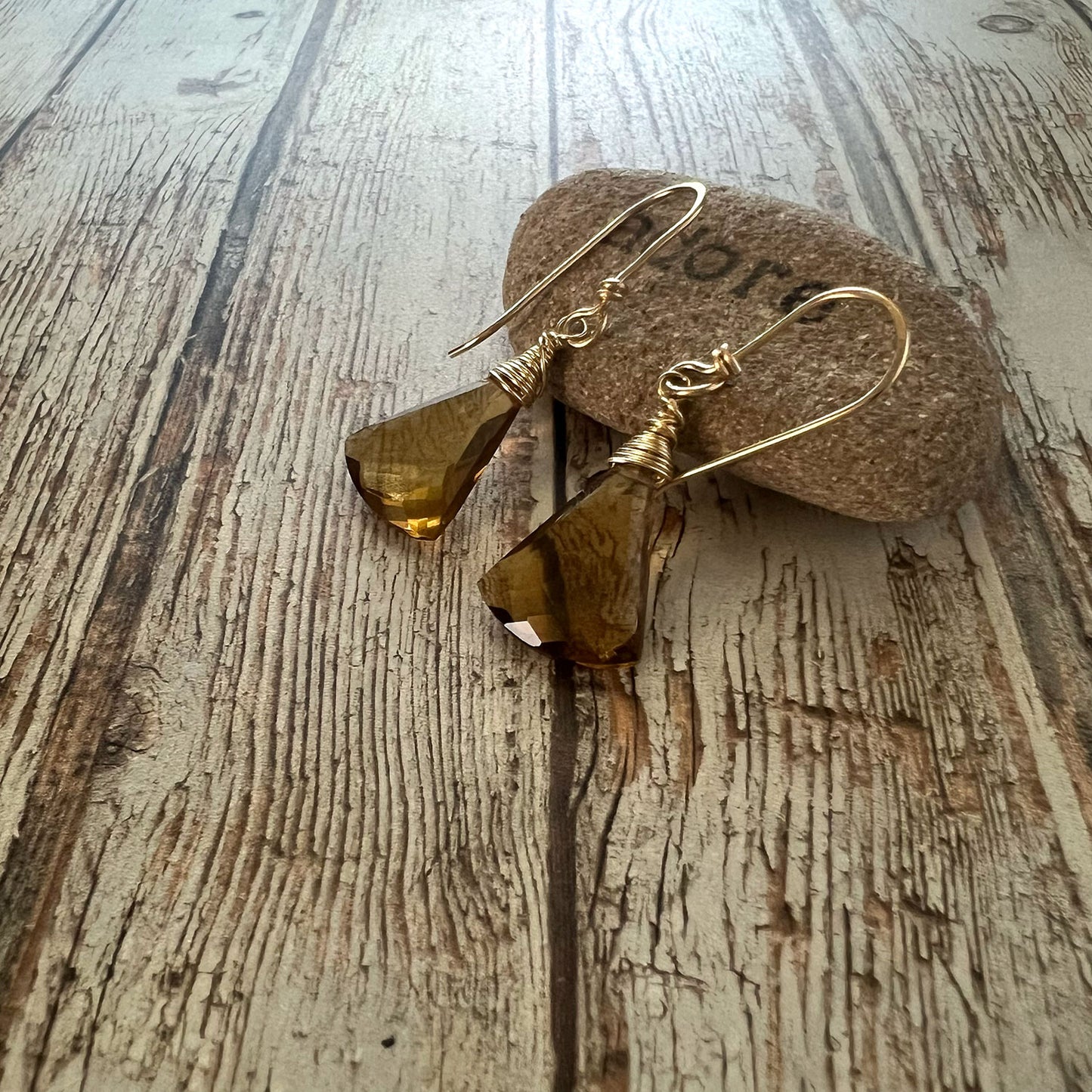 GOLD FILLED WHISKEY QUARTZ EARRINGS - SYNCH ME TALISMAN