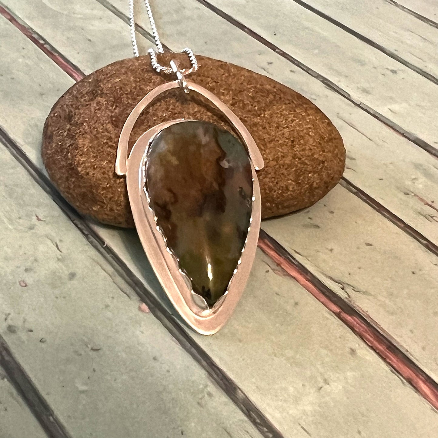 STERLING SILVER NORTH RIDGE PLUME AGATE NECKLACE - PROTECTIVE EMBRACE TALISMAN