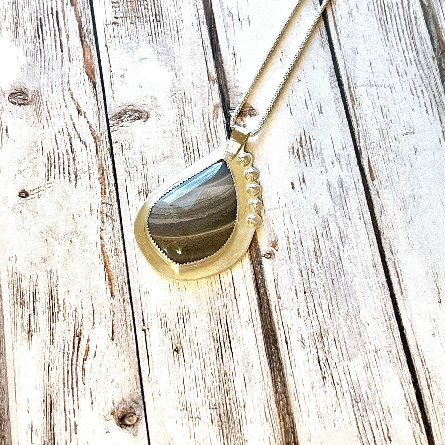 STERLING SILVER BANDED AGATE NECKLACE - PROTECTIVE EMBRACE TALISMAN