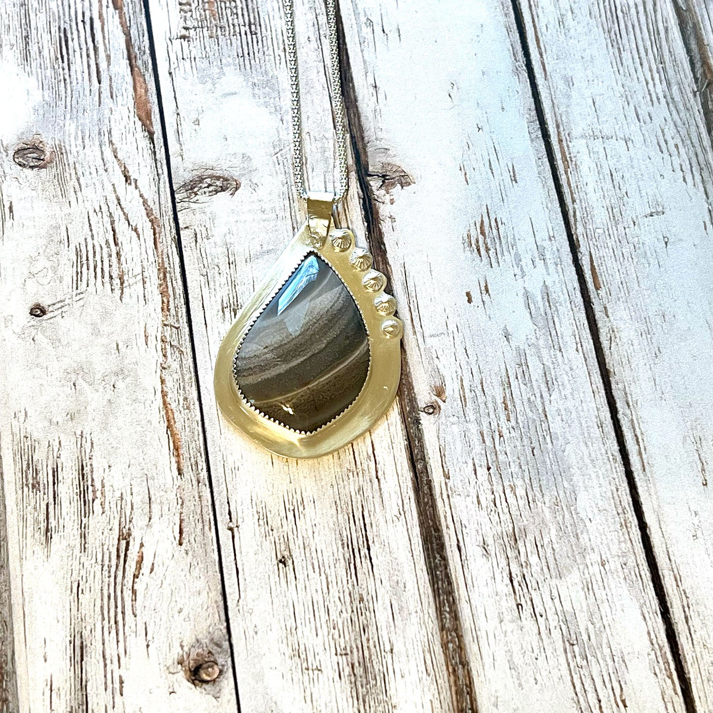 STERLING SILVER BANDED AGATE NECKLACE - PROTECTIVE EMBRACE TALISMAN