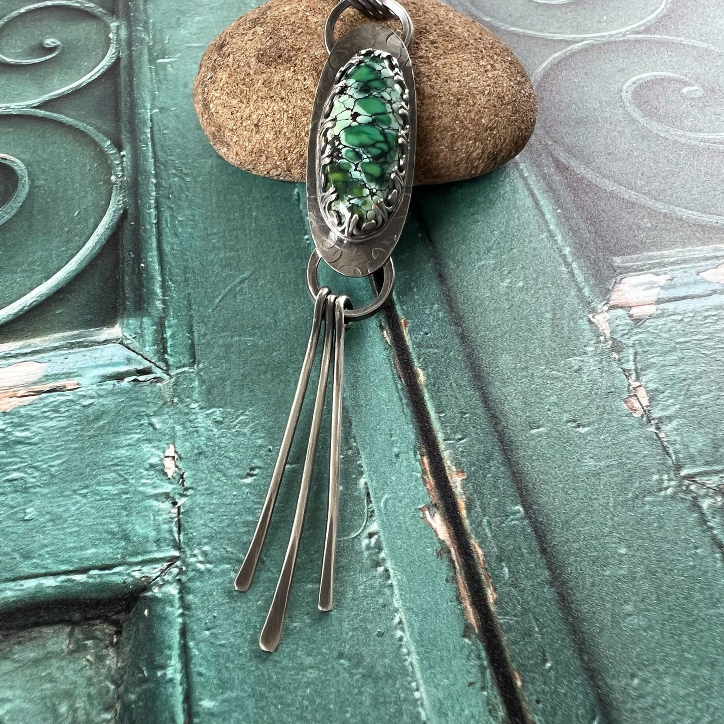 STERLING SILVER BLUE MOON TURQUOISE PADDLE NECKLACE - HEAVEN AND EARTH TALISMAN