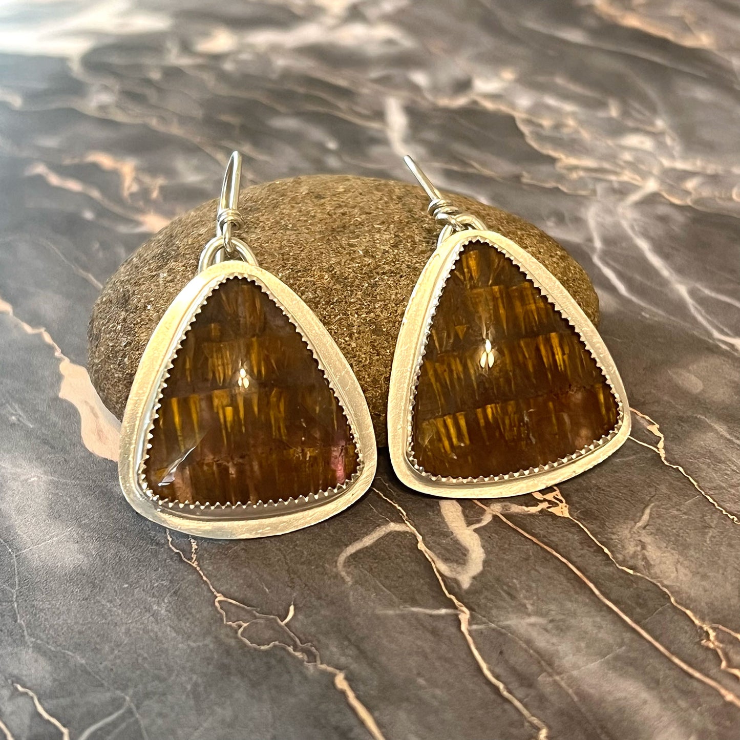 STERLING SILVER BEZEL SET CACOXENITE EARRINGS - I AM ELEVATED TALISMAN