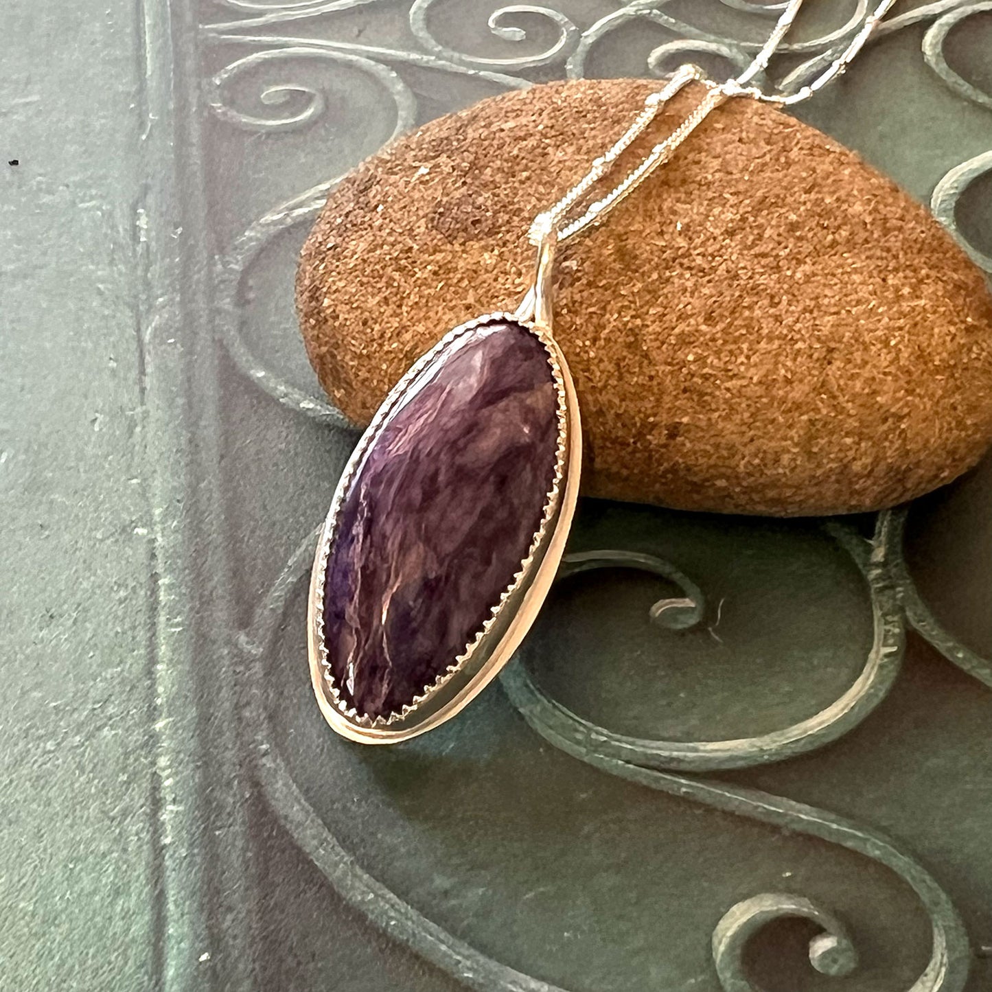STERLING SILVER CHAROITE OVAL NECKLACE - I ACCEPT TALISMAN