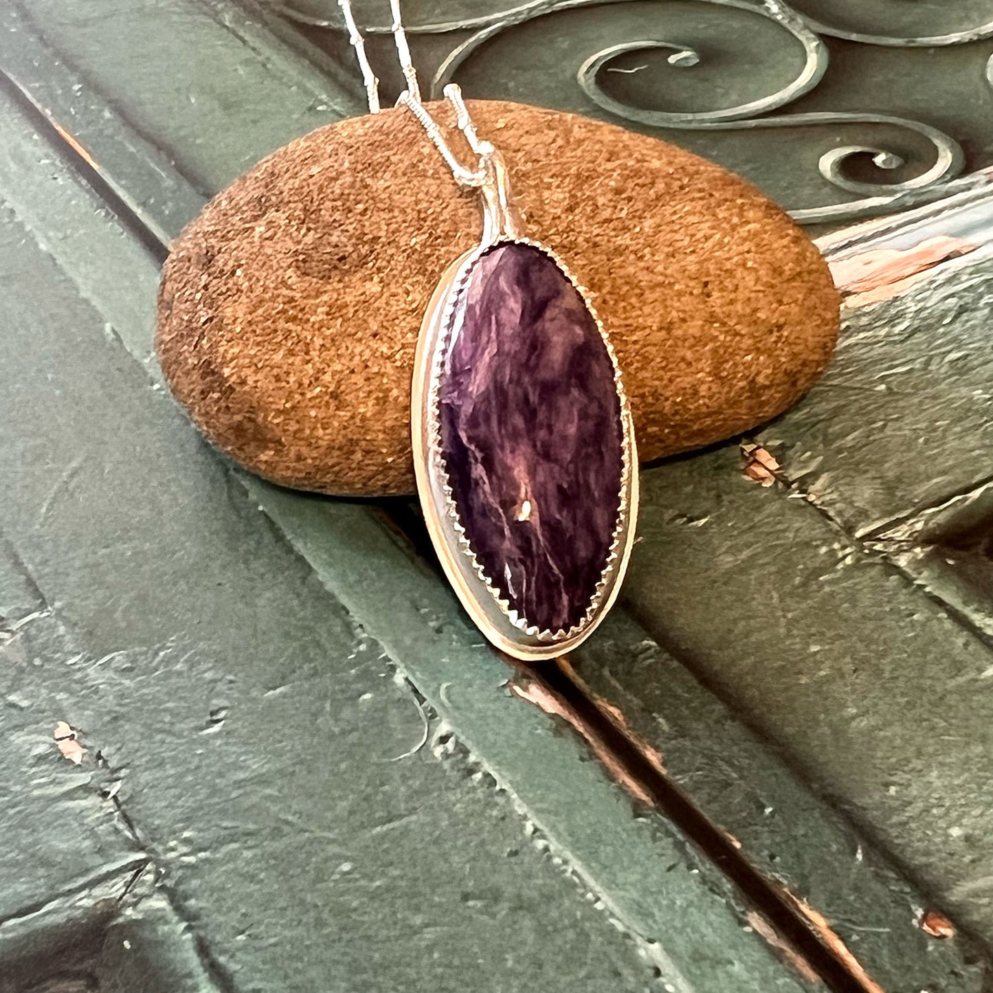 STERLING SILVER CHAROITE OVAL NECKLACE - I ACCEPT TALISMAN