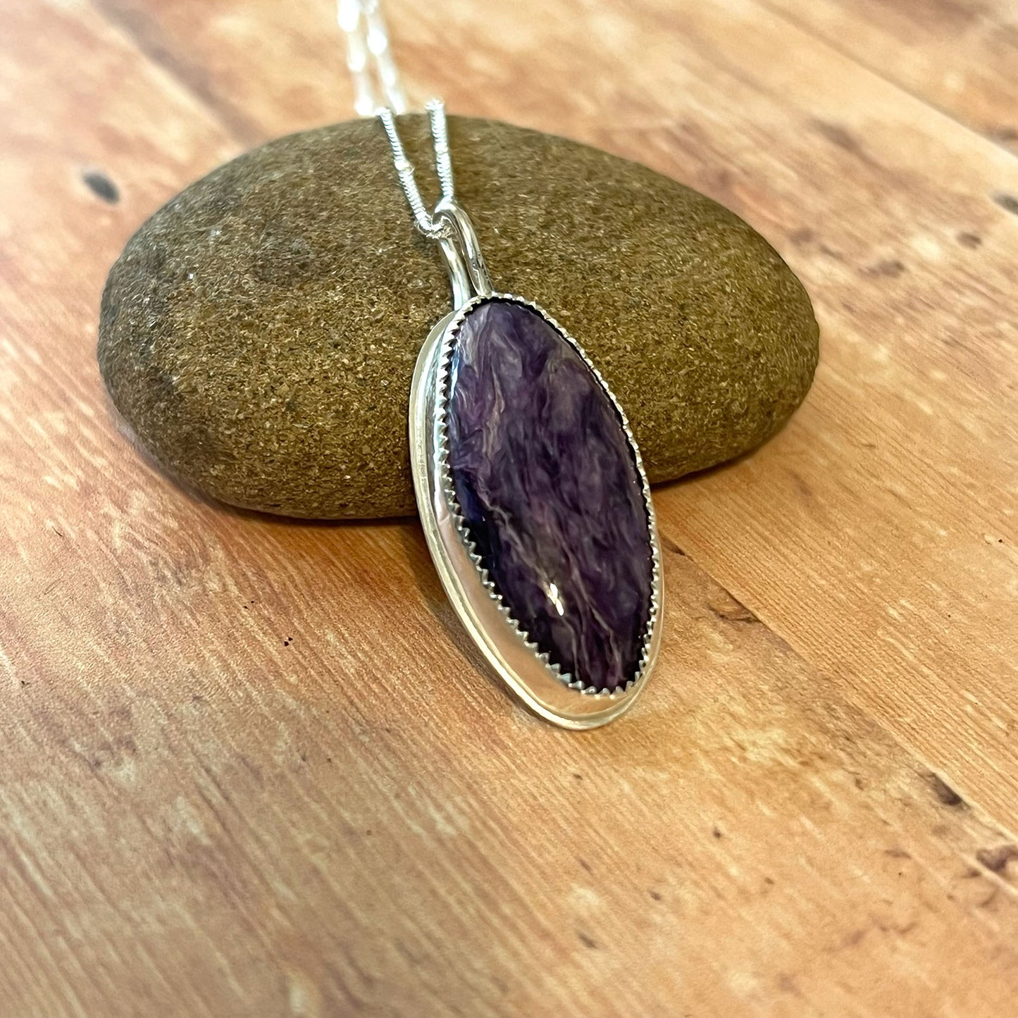 STERLING SILVER CHAROITE OVAL NECKLACE - I ACCEPT TALISMAN