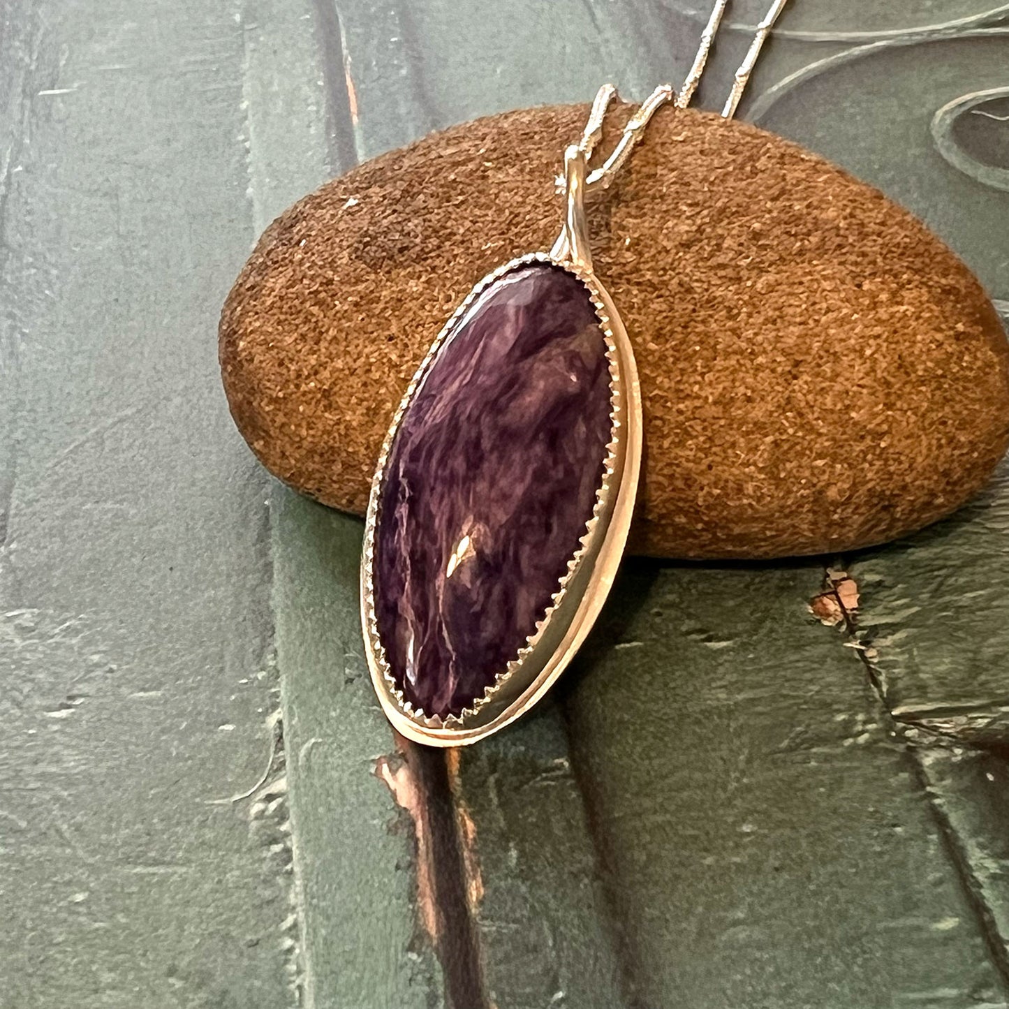 STERLING SILVER CHAROITE OVAL NECKLACE - I ACCEPT TALISMAN