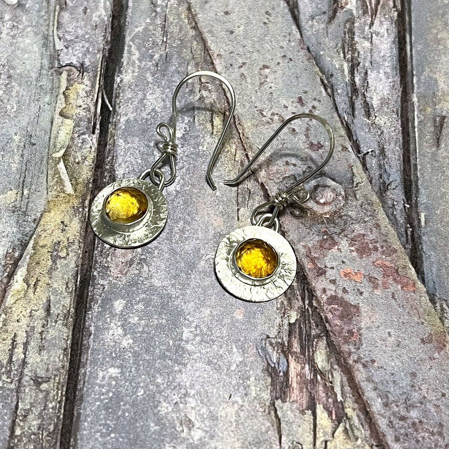 STERLING SILVER CITRINE BEZEL EARRINGS - I BOW TALISMAN