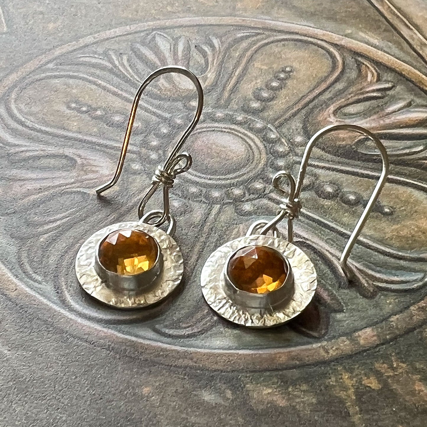 STERLING SILVER CITRINE BEZEL EARRINGS - I BOW TALISMAN