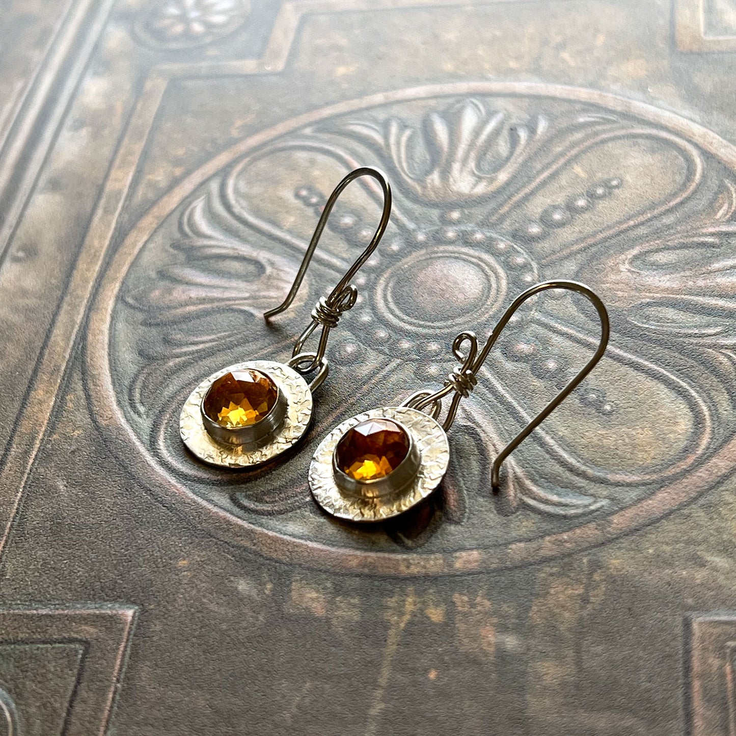 STERLING SILVER CITRINE BEZEL EARRINGS - I BOW TALISMAN