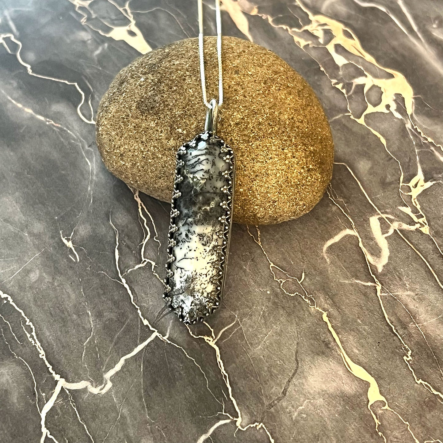 STERLING SILVER DENDRITIC OPAL HEX NECKLACE - TRANSFORMATION TALISMAN