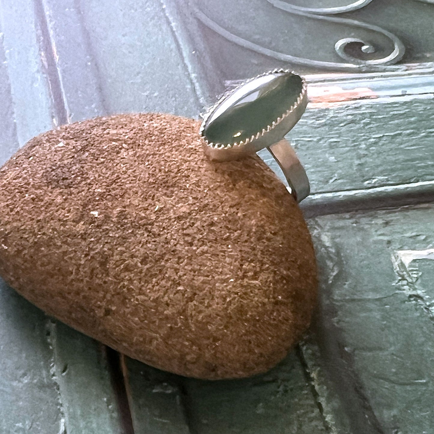 STERLING SILVER GUATEMALAN BLUE JADEITE RING - SERENITY TALISMAN
