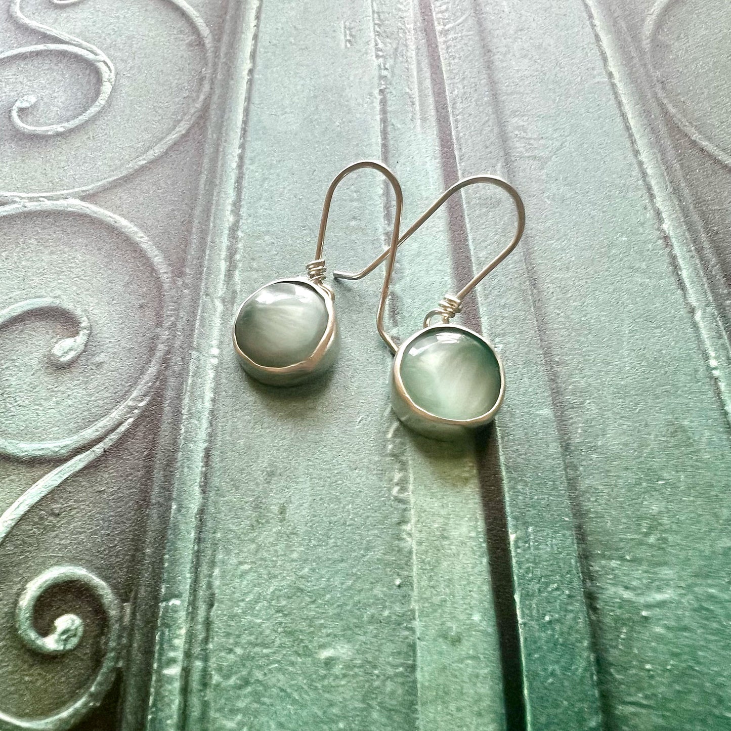 STERLING SILVER HEMIMORPHITE BEZEL EARRINGS - EMOTIONAL HEALING TALISMAN