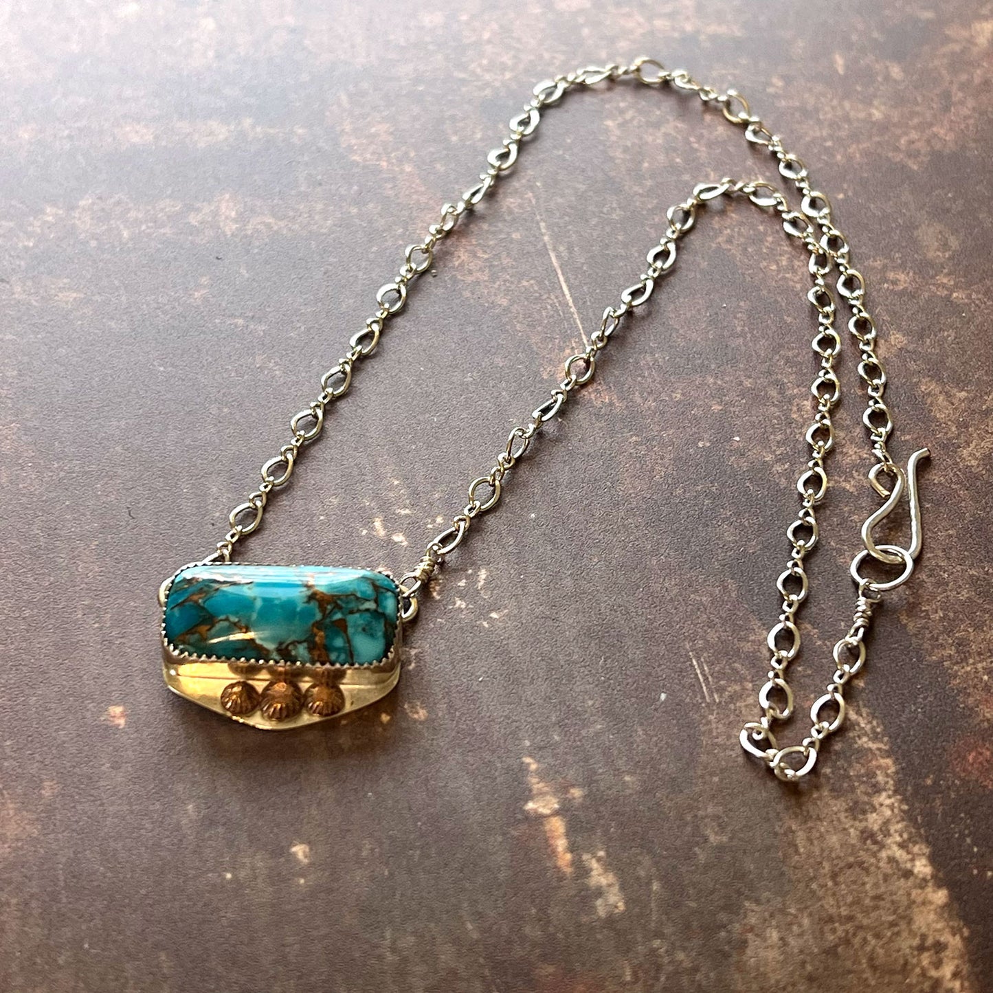 STERLING SILVER KINGMAN TURQUOISE NECKLACE - HEAVEN AND EARTH TALISMAN
