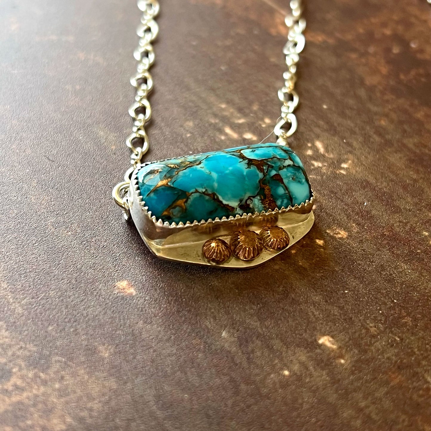 STERLING SILVER KINGMAN TURQUOISE NECKLACE - HEAVEN AND EARTH TALISMAN