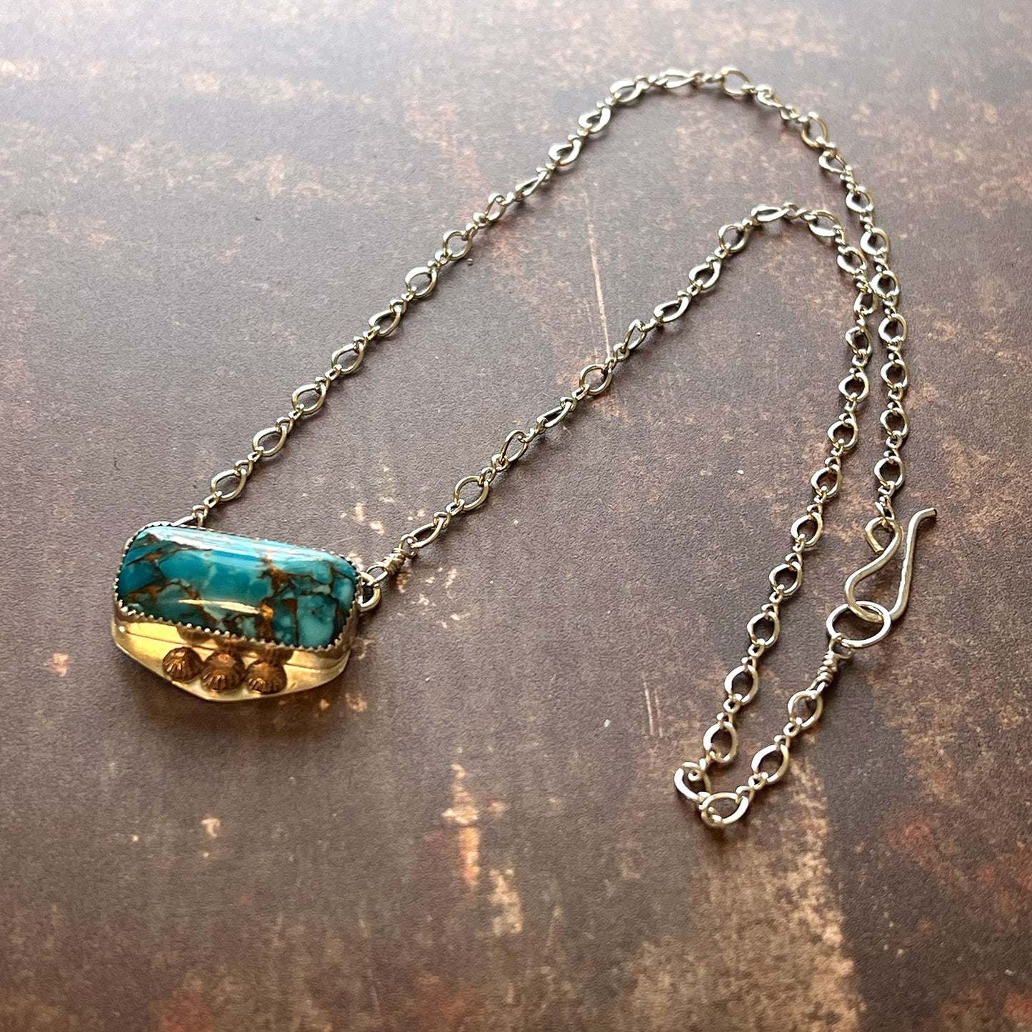 STERLING SILVER KINGMAN TURQUOISE NECKLACE - HEAVEN AND EARTH TALISMAN