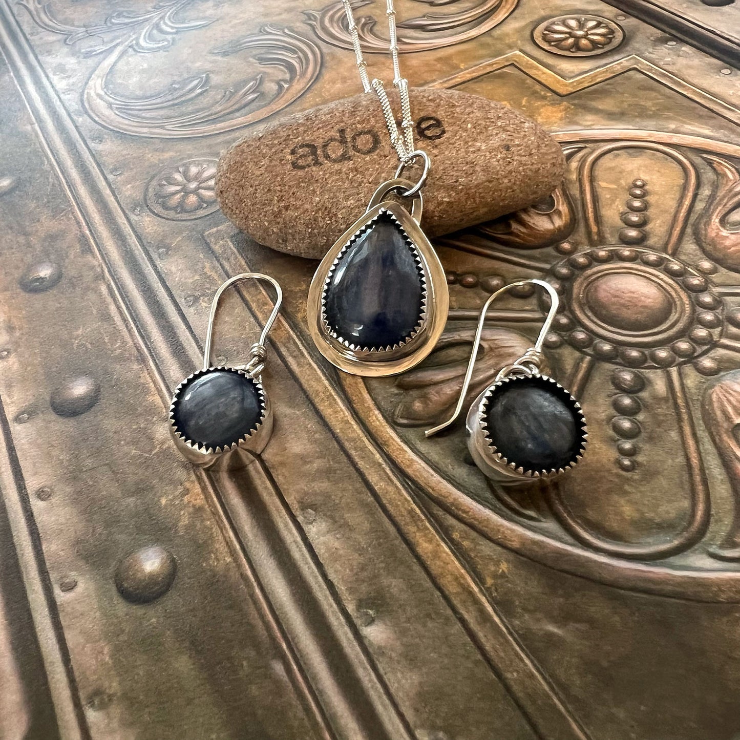 STERLING SILVER KYANITE NECKLACE EARRINGS - SPEAK MY TRUTH TALISMAN