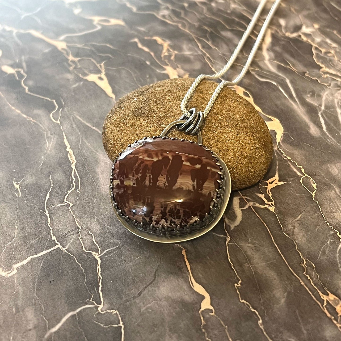 STERLING SILVER LANDSCAPE JASPER NECKLACE - MOTHER EARTH TALISMAN