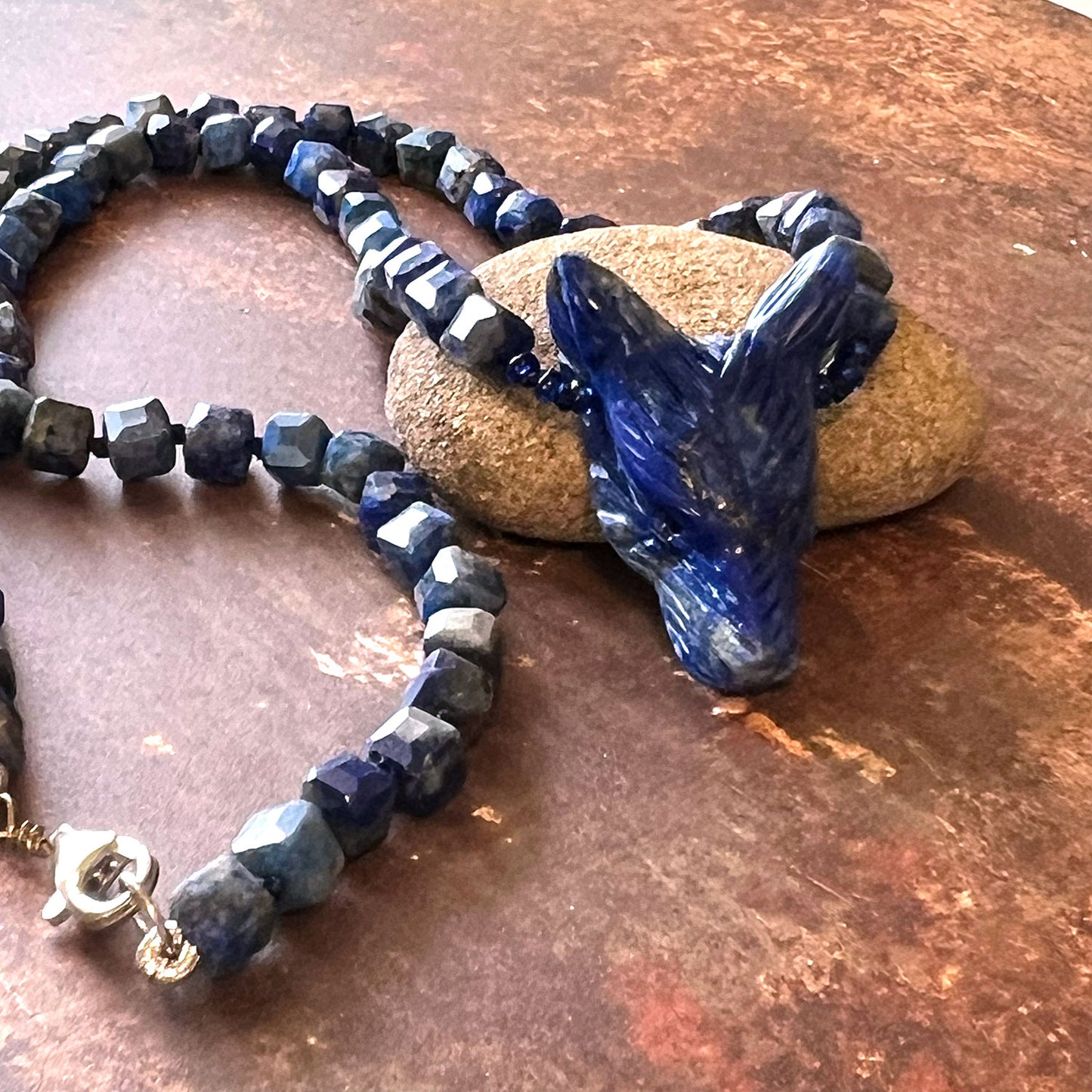 STERLING SILVER LAPIS LAZULI WOLF NECKLACE - SERENITY TALISMAN