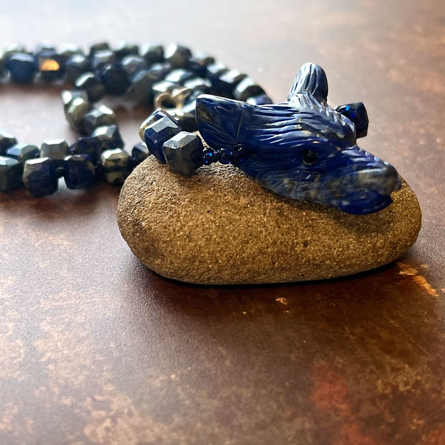 STERLING SILVER LAPIS LAZULI WOLF NECKLACE - SERENITY TALISMAN