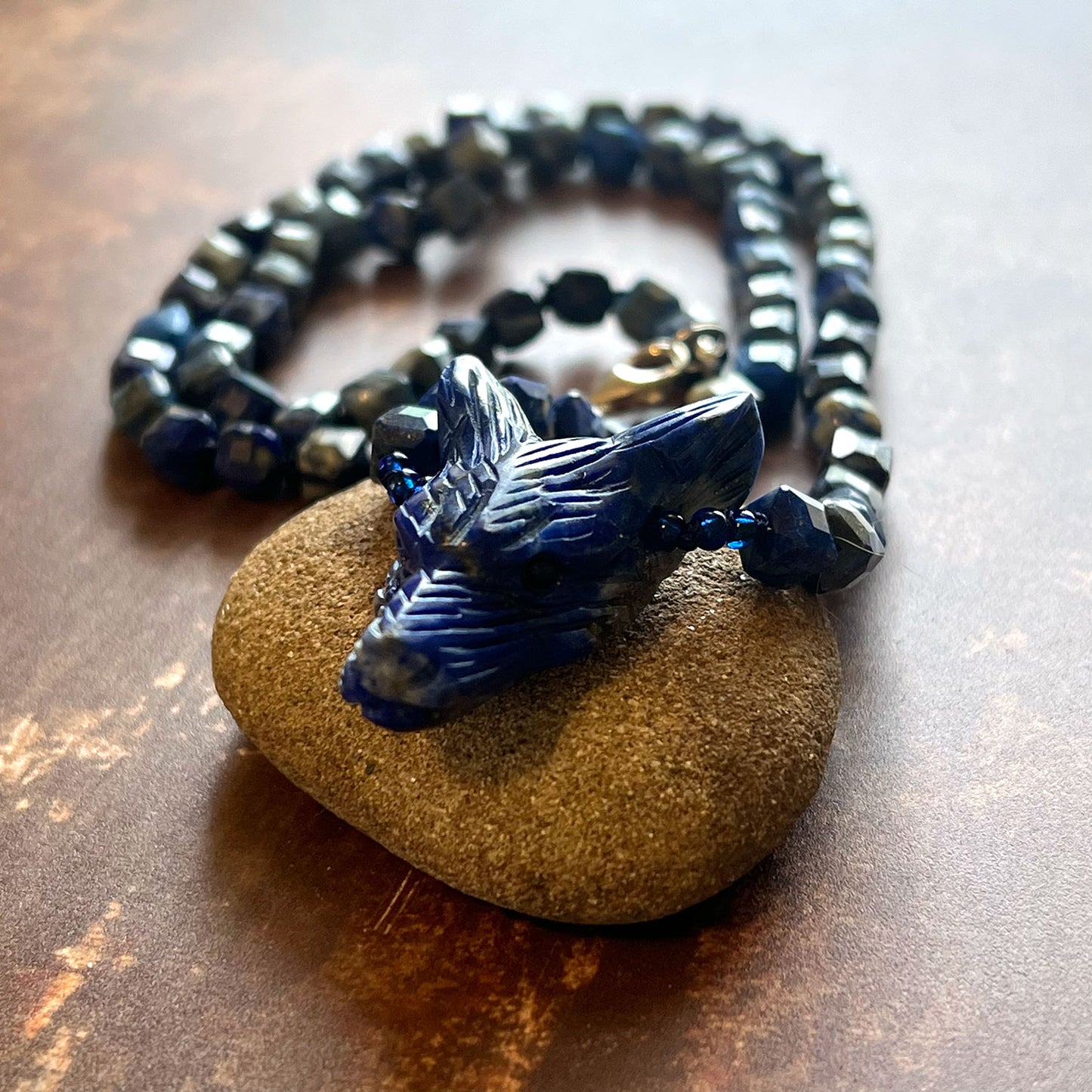STERLING SILVER LAPIS LAZULI WOLF NECKLACE - SERENITY TALISMAN