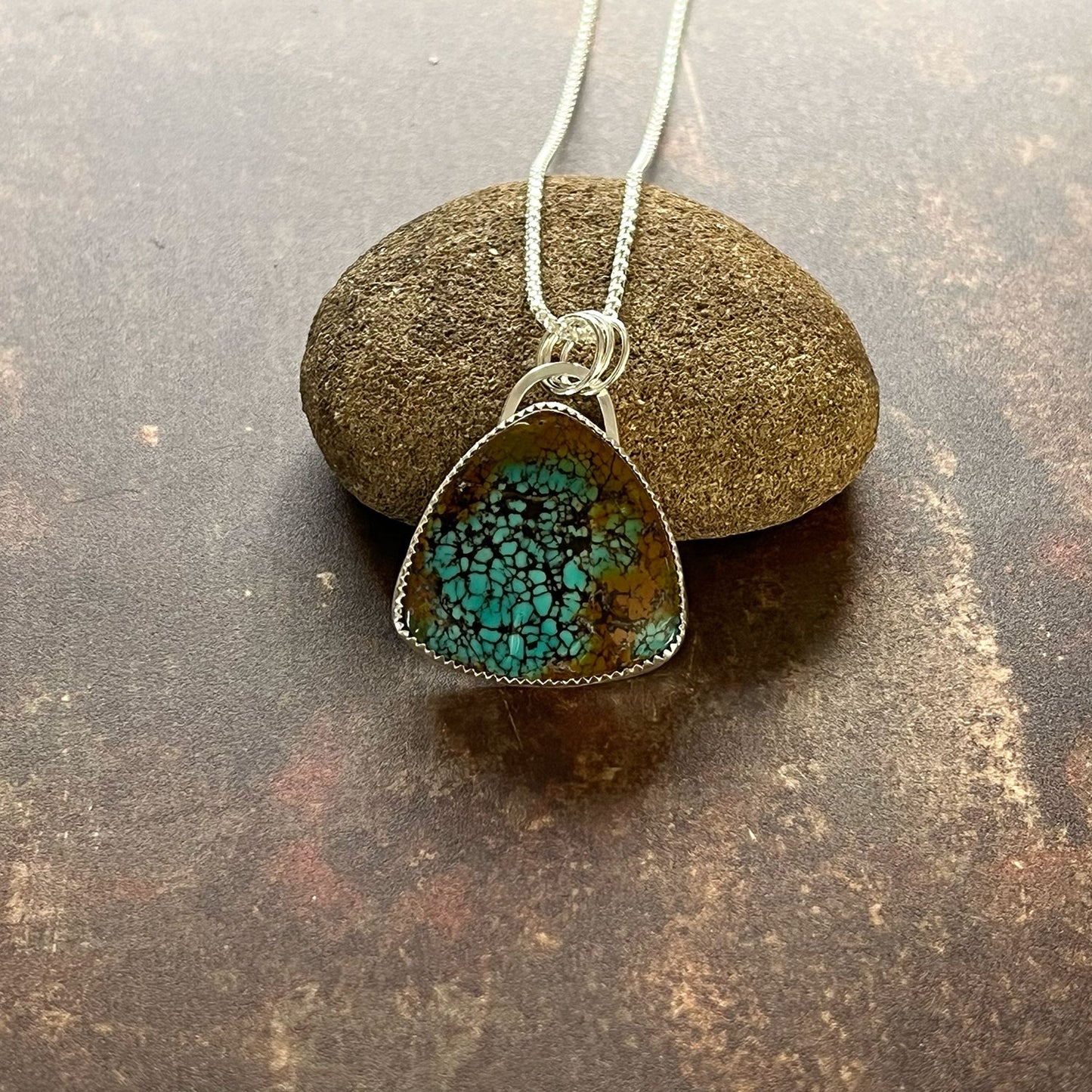 STERLING SILVER MOON RIVER TURQUOISE NECKLACE - HEAVEN AND EARTH TALISMAN