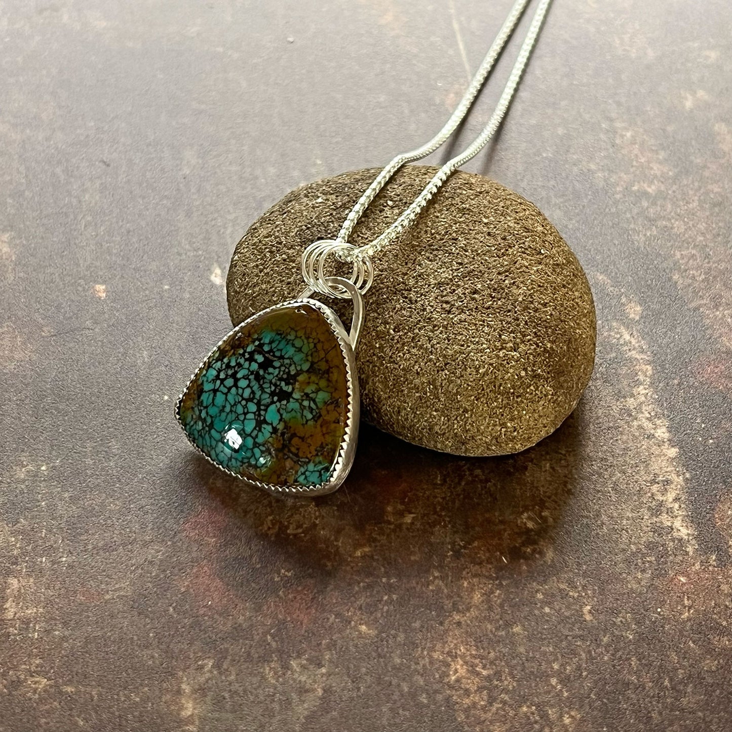 STERLING SILVER MOON RIVER TURQUOISE NECKLACE - HEAVEN AND EARTH TALISMAN