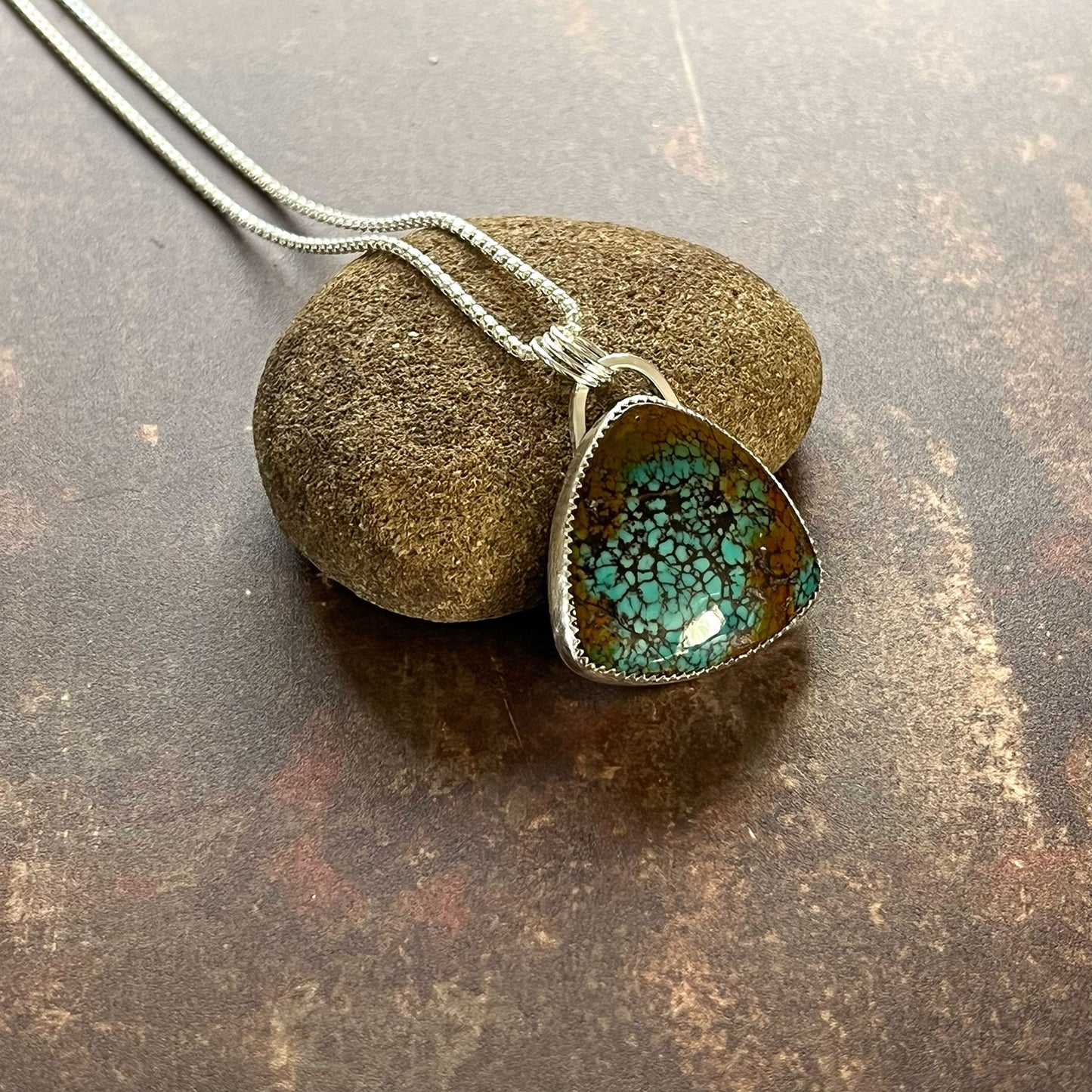 STERLING SILVER MOON RIVER TURQUOISE NECKLACE - HEAVEN AND EARTH TALISMAN
