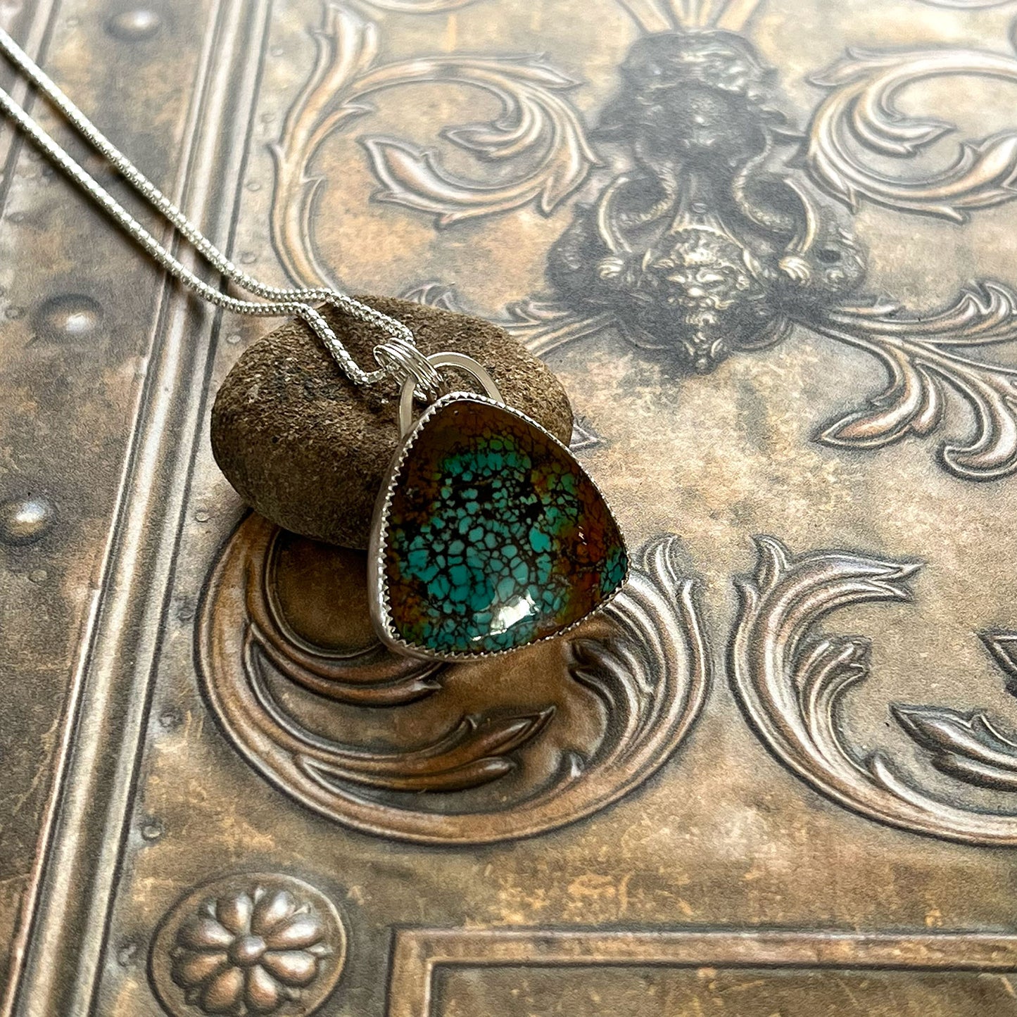 STERLING SILVER MOON RIVER TURQUOISE NECKLACE - HEAVEN AND EARTH TALISMAN