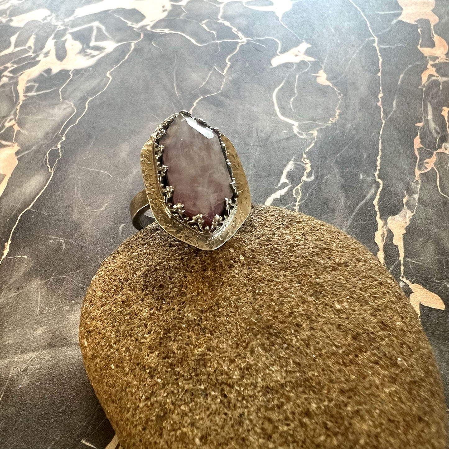 STERLING SILVER MOONSTONE JASPER DOUBLET RING - MOTHER EARTH TALISMAN