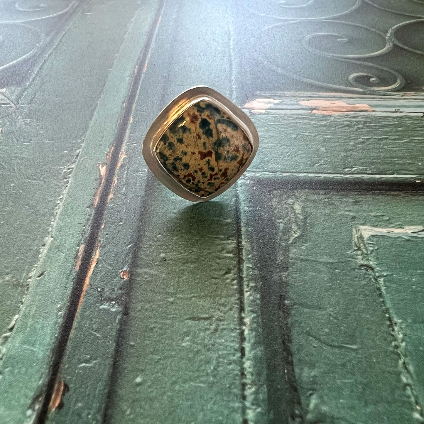 STERLING SILVER MORNING DEW JASPER RING - MOTHER EARTH TALISMAN