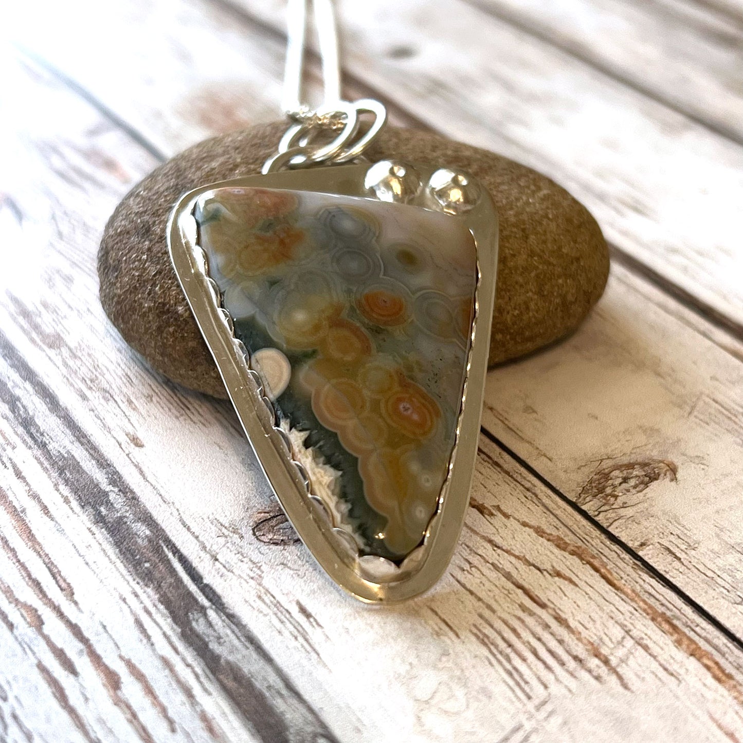STERLING SILVER OCEAN JASPER NECKLACE - ELEVATION OF SPIRIT TALISMAN