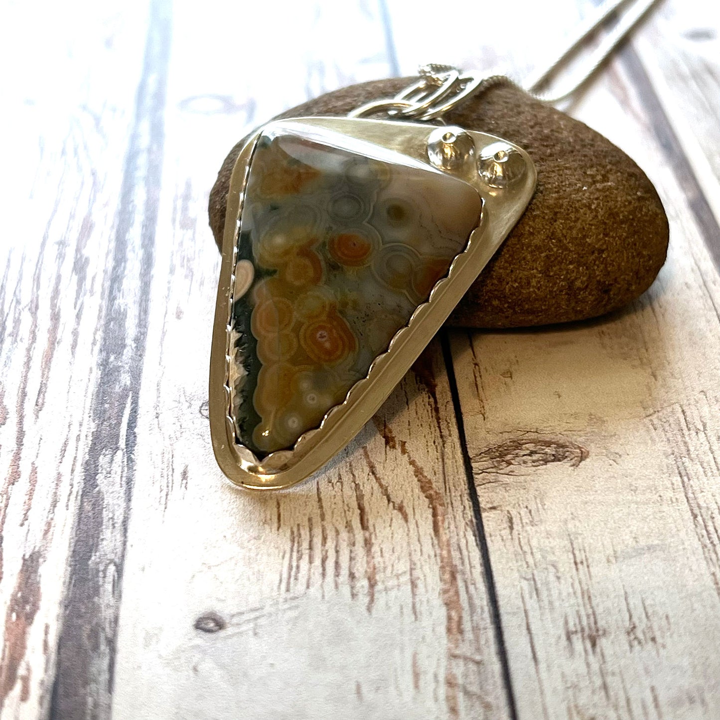 STERLING SILVER OCEAN JASPER NECKLACE - ELEVATION OF SPIRIT TALISMAN