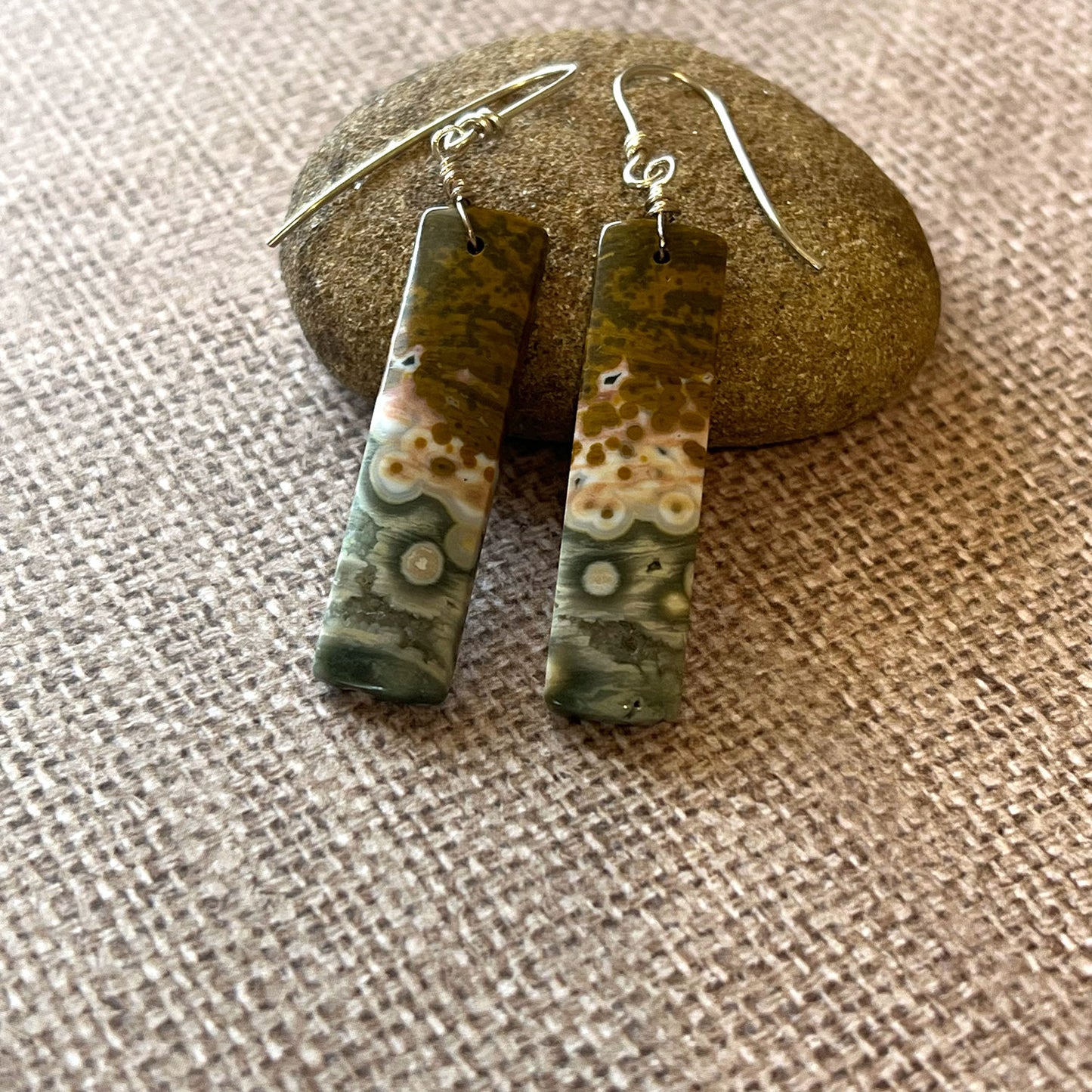 STERLING SILVER OCEAN JASPER RECTANGLE EARRINGS - GIVE ME A LIFT TALISMAN