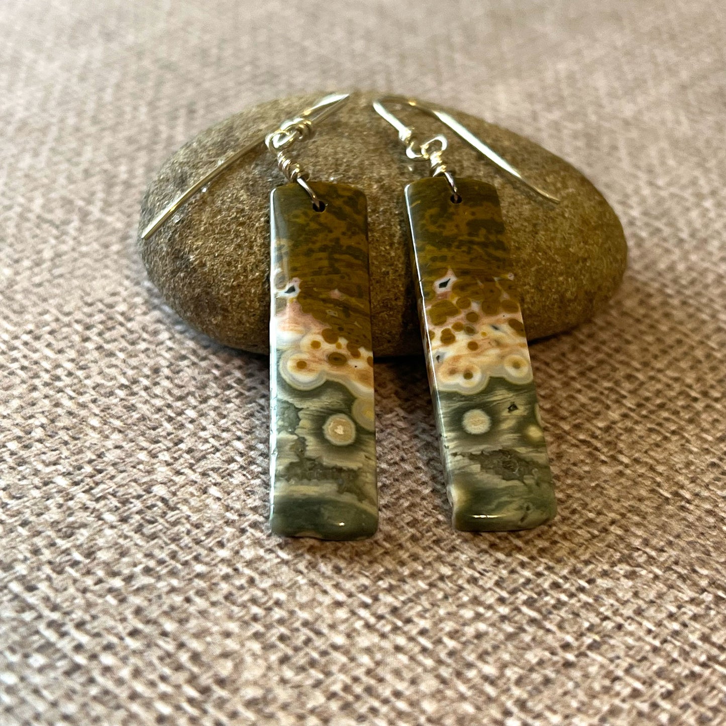 STERLING SILVER OCEAN JASPER RECTANGLE EARRINGS - GIVE ME A LIFT TALISMAN