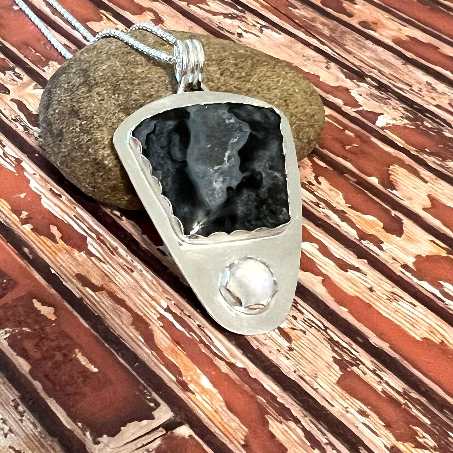STERLING SILVER OHIO BLUE FLINT NECKLACE - FIRE AND EARTH TALISMAN
