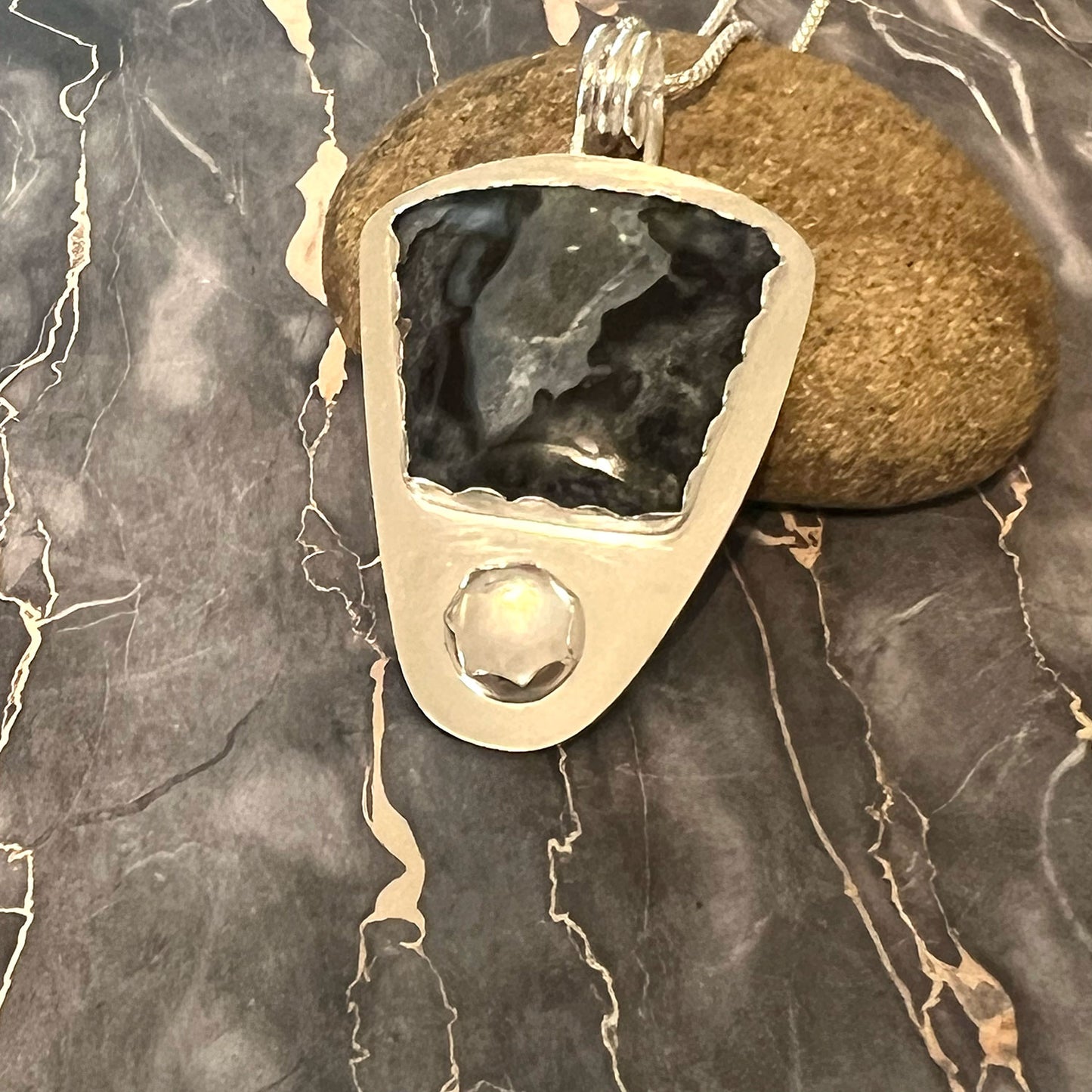 STERLING SILVER OHIO BLUE FLINT NECKLACE - FIRE AND EARTH TALISMAN