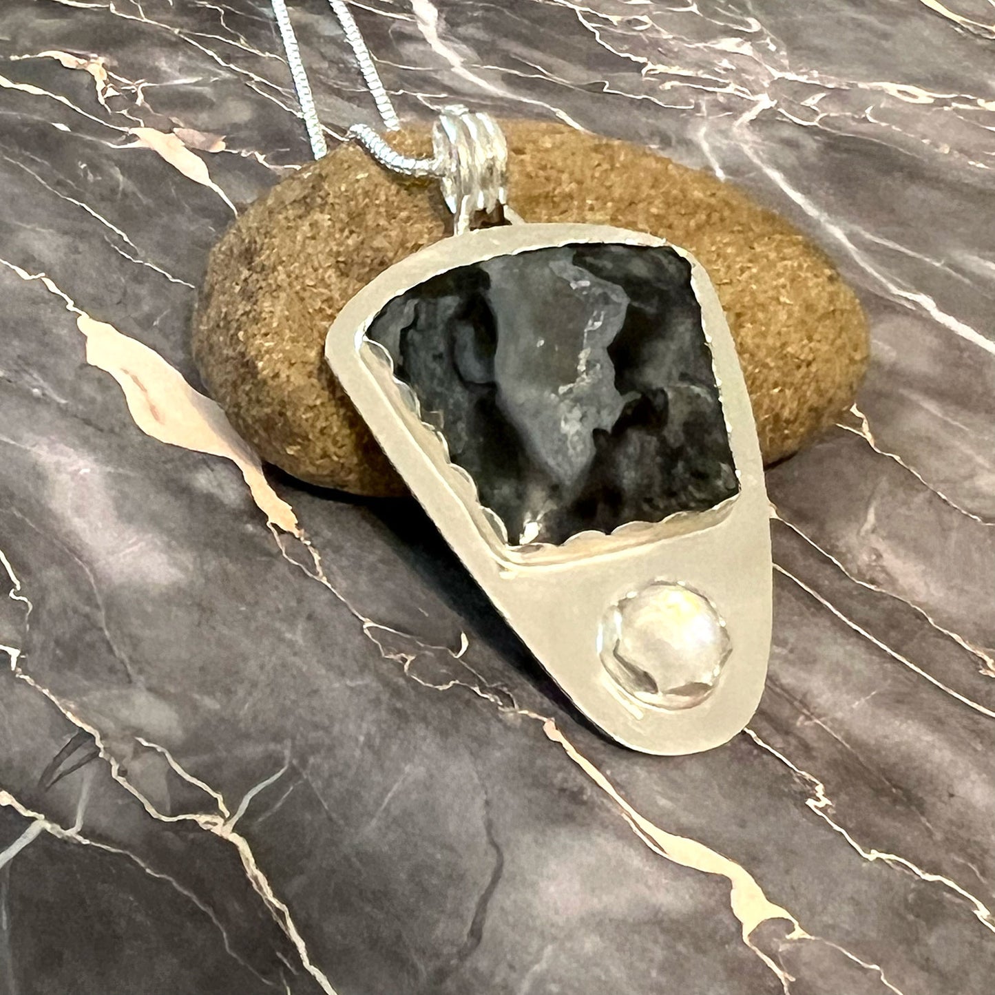 STERLING SILVER OHIO BLUE FLINT NECKLACE - FIRE AND EARTH TALISMAN