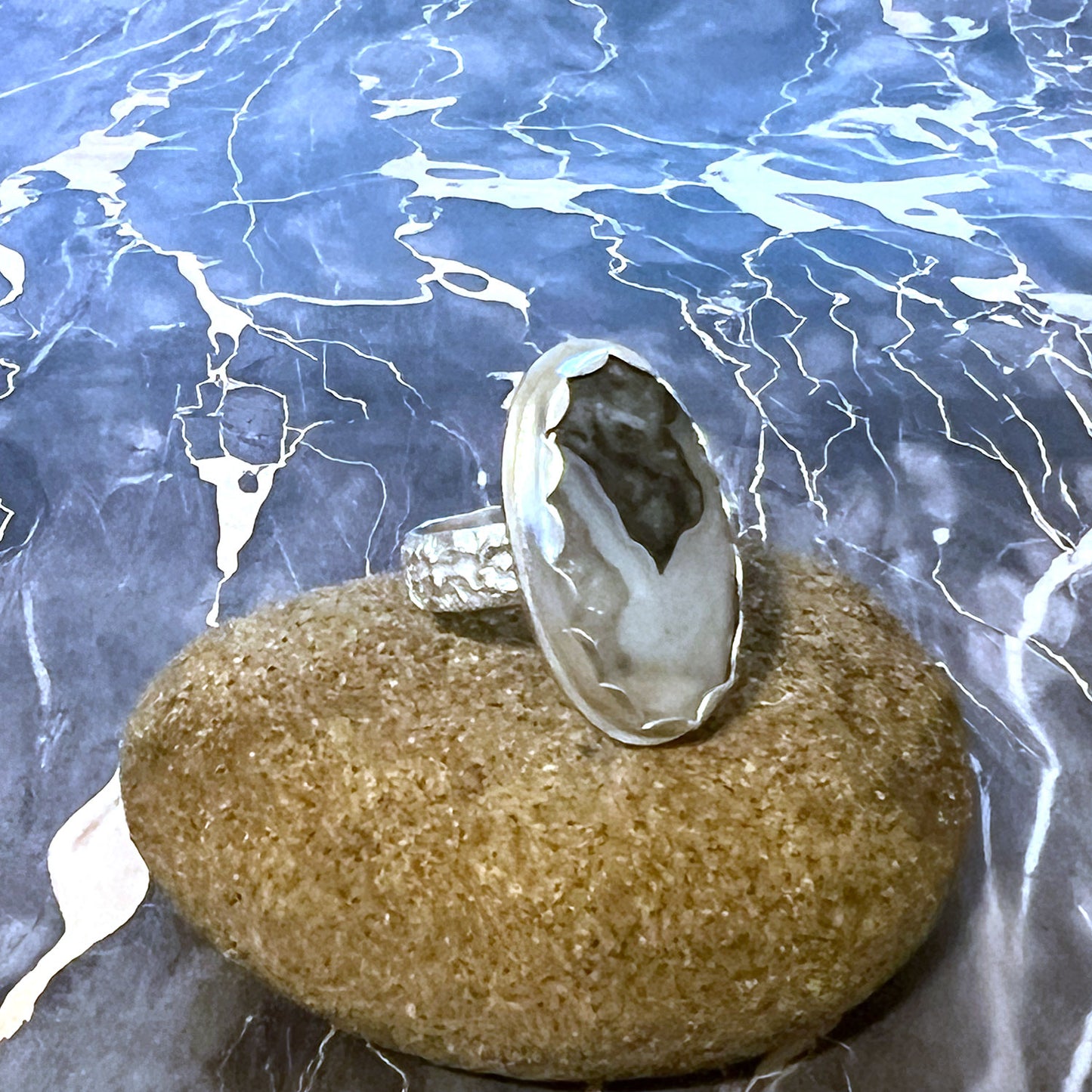 STERLING SILVER OHIO BLUE FLINT RING - FIRE AND EARTH TALISMAN