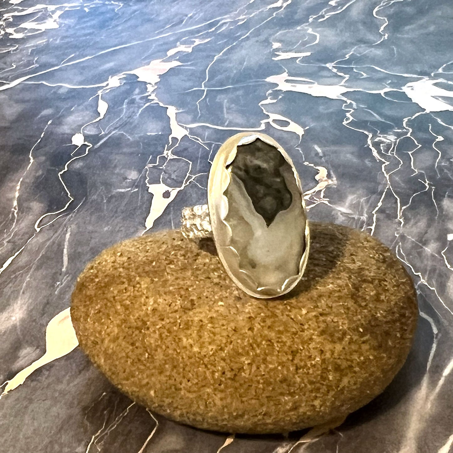 STERLING SILVER OHIO BLUE FLINT RING - FIRE AND EARTH TALISMAN