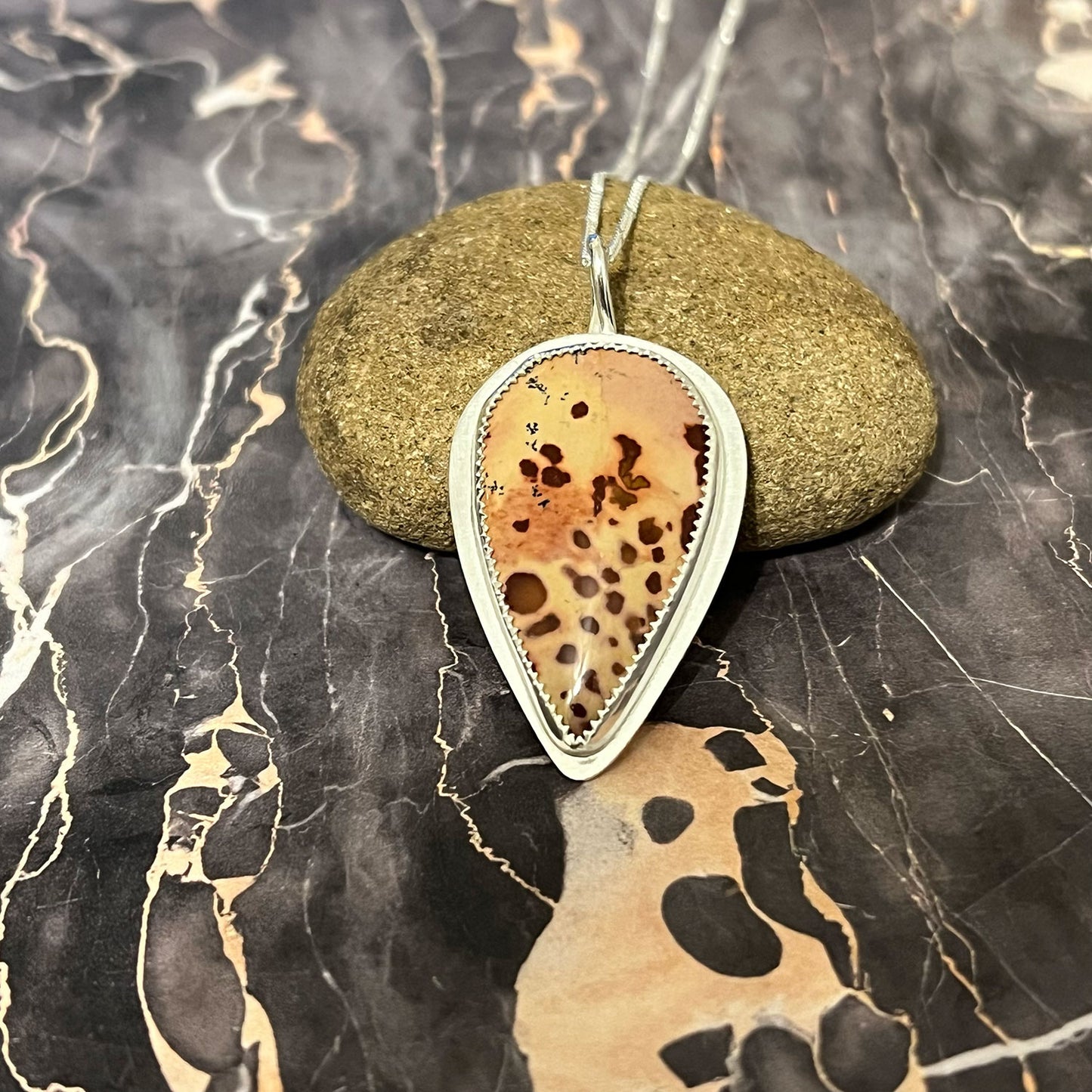 STERLING SILVER OWYHEE FLOWER JASPER NECKLACE - MOTHER EARTH TALISMAN