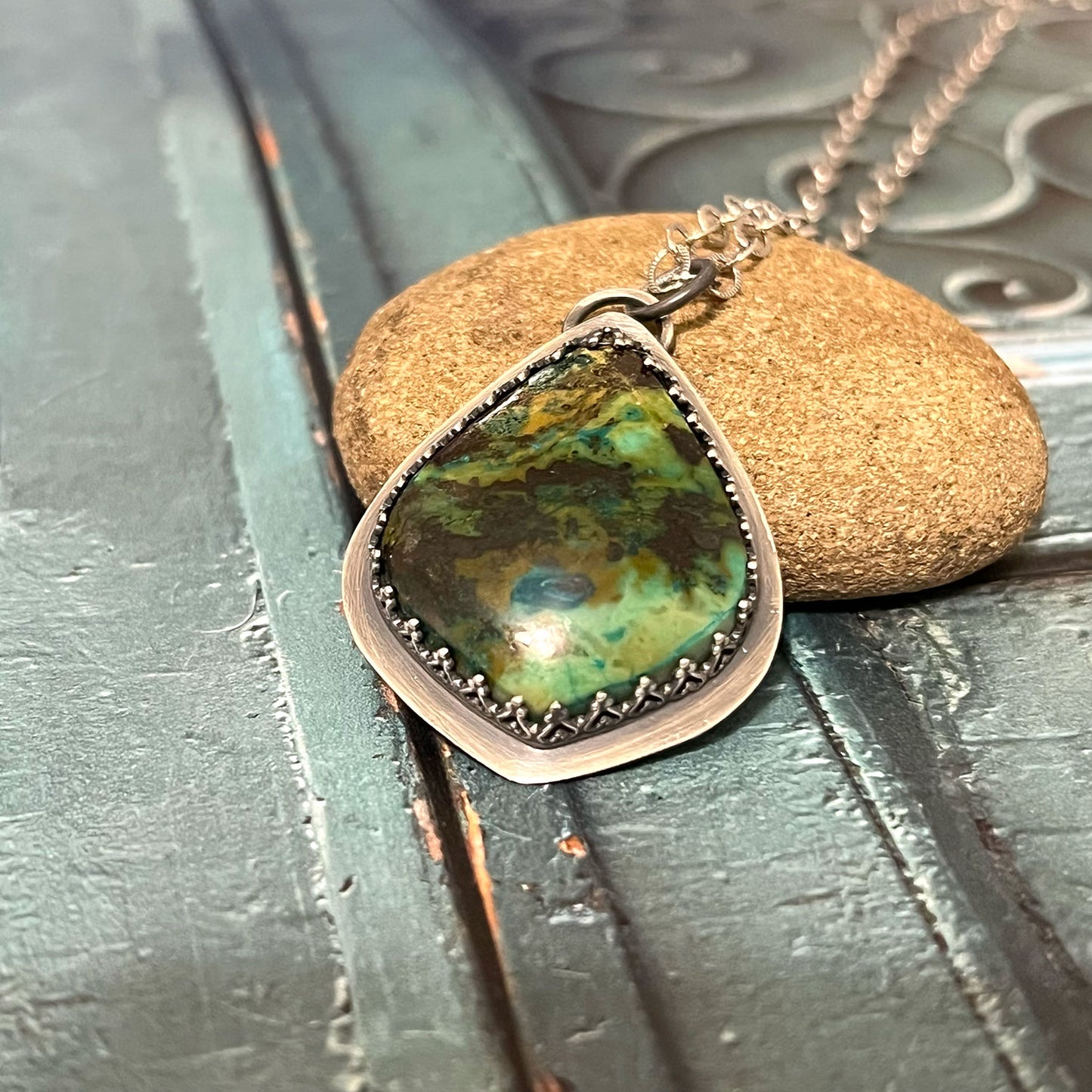 STERLING SILVER PARROT WING CHRYSOCOLLA NECKLACE - GO GENTLY TALISMAN