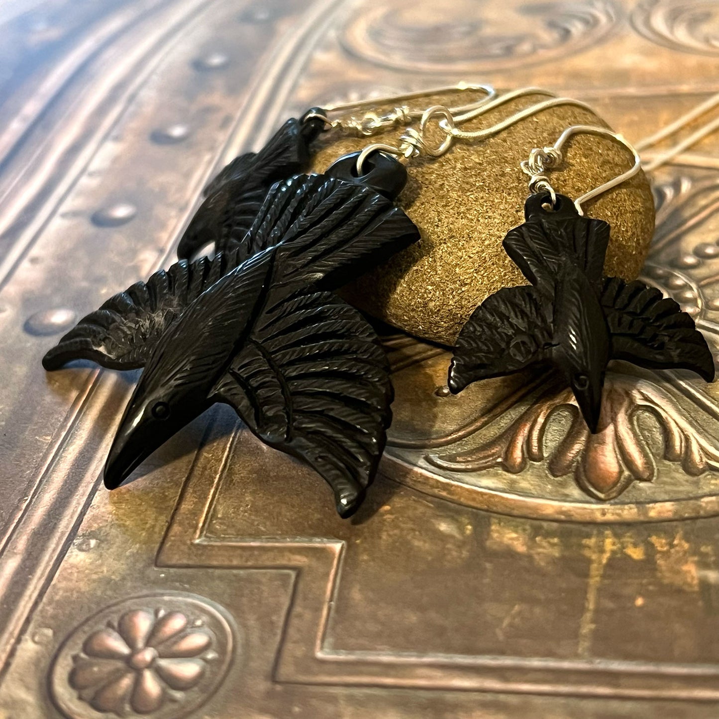 STERLING SILVER BONE RAVEN NECKLACE EARRINGS - ANCIENT TRUTH TALISMAN