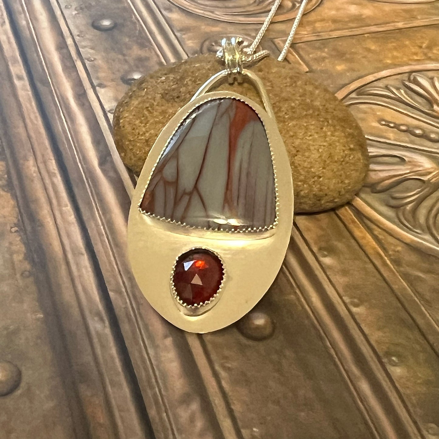 STERLING SILVER RED STRIPE JASPER GARNET NECKLACE - MOTHER EARTH TALISMAN